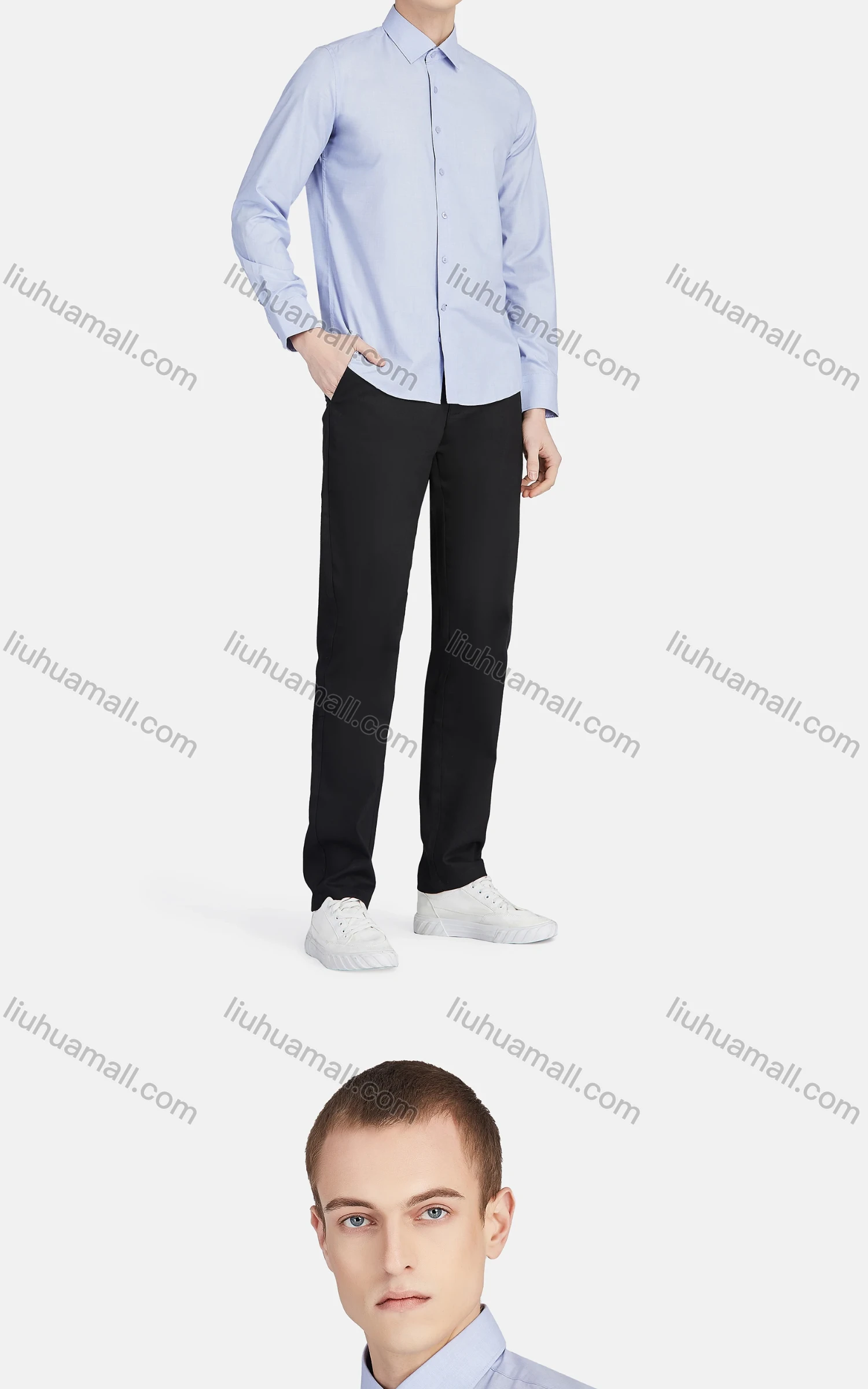 Wholesale Men's Casual Collared Long Sleeve Button Down Plain Shirt 5010# - Liuhuamall