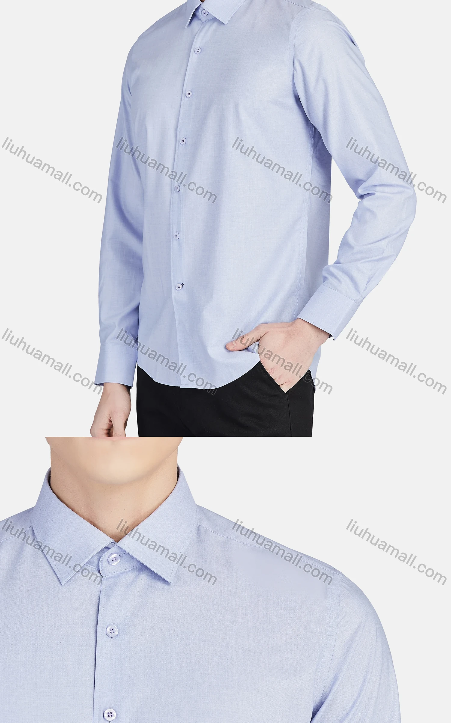 Wholesale Men's Casual Collared Long Sleeve Button Down Plain Shirt 5010# - Liuhuamall
