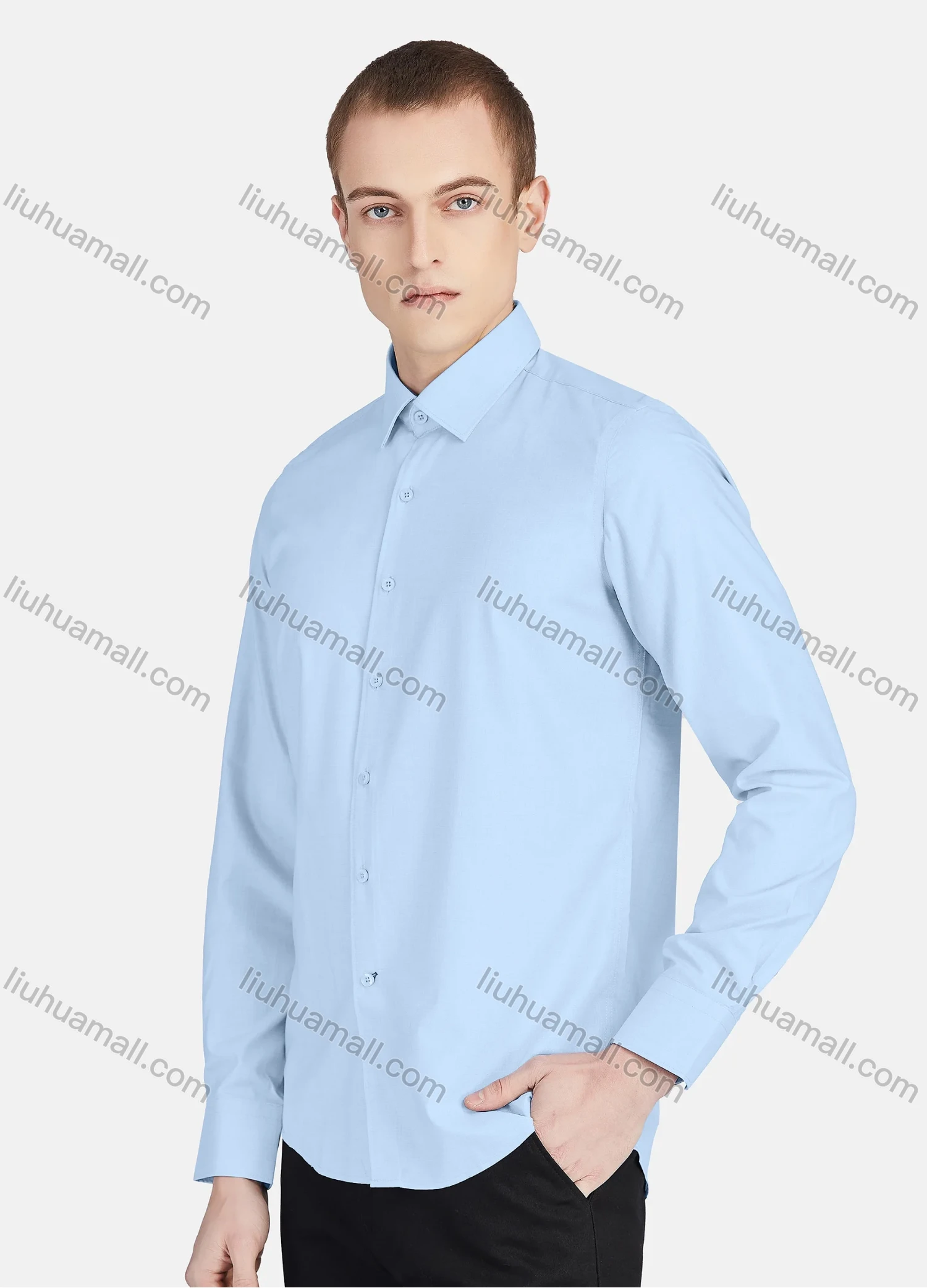 Wholesale Men's Casual Collared Long Sleeve Button Down Plain Shirt 5010# - Liuhuamall