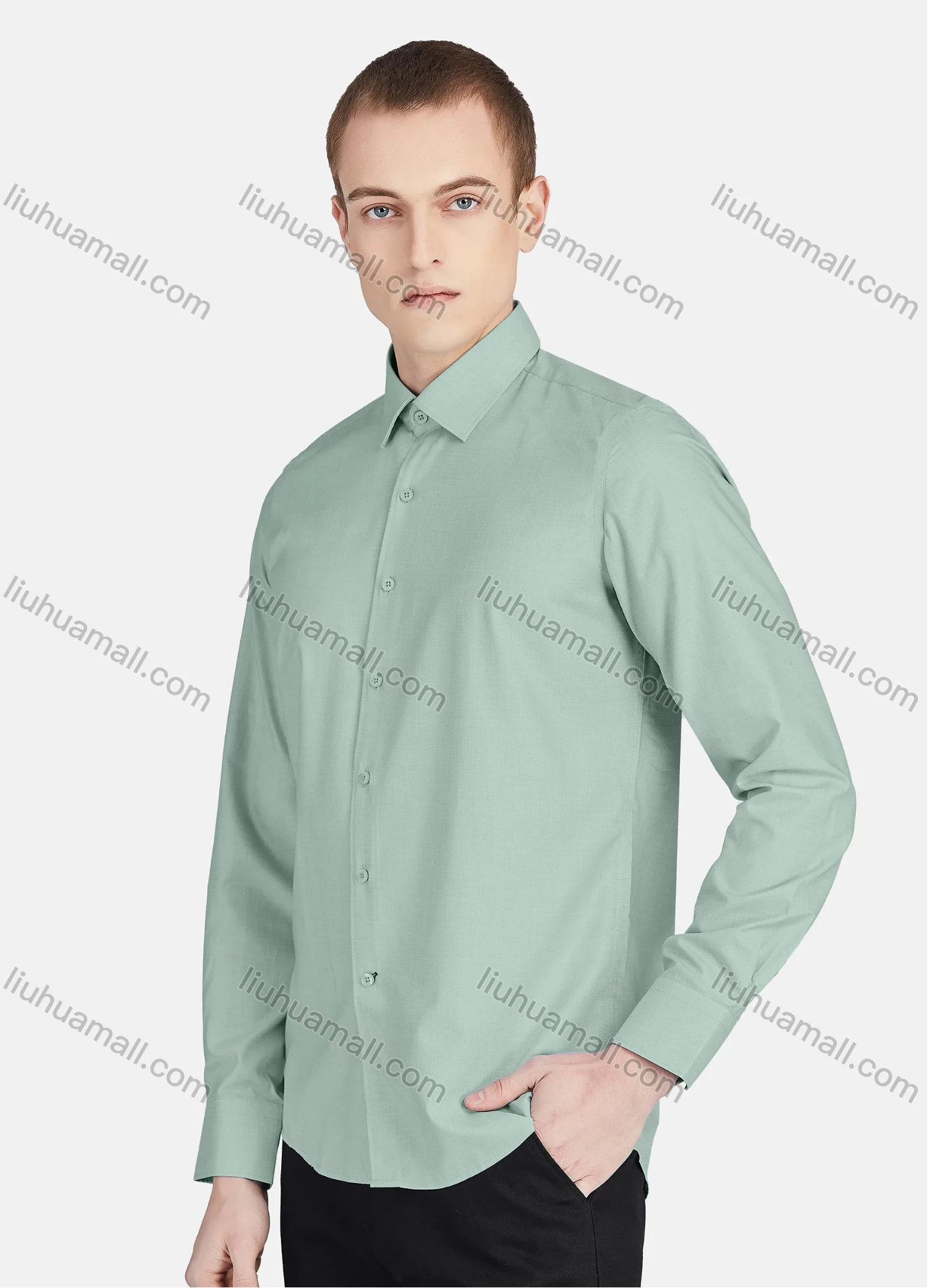 Wholesale Men's Casual Collared Long Sleeve Button Down Plain Shirt 5010# - Liuhuamall
