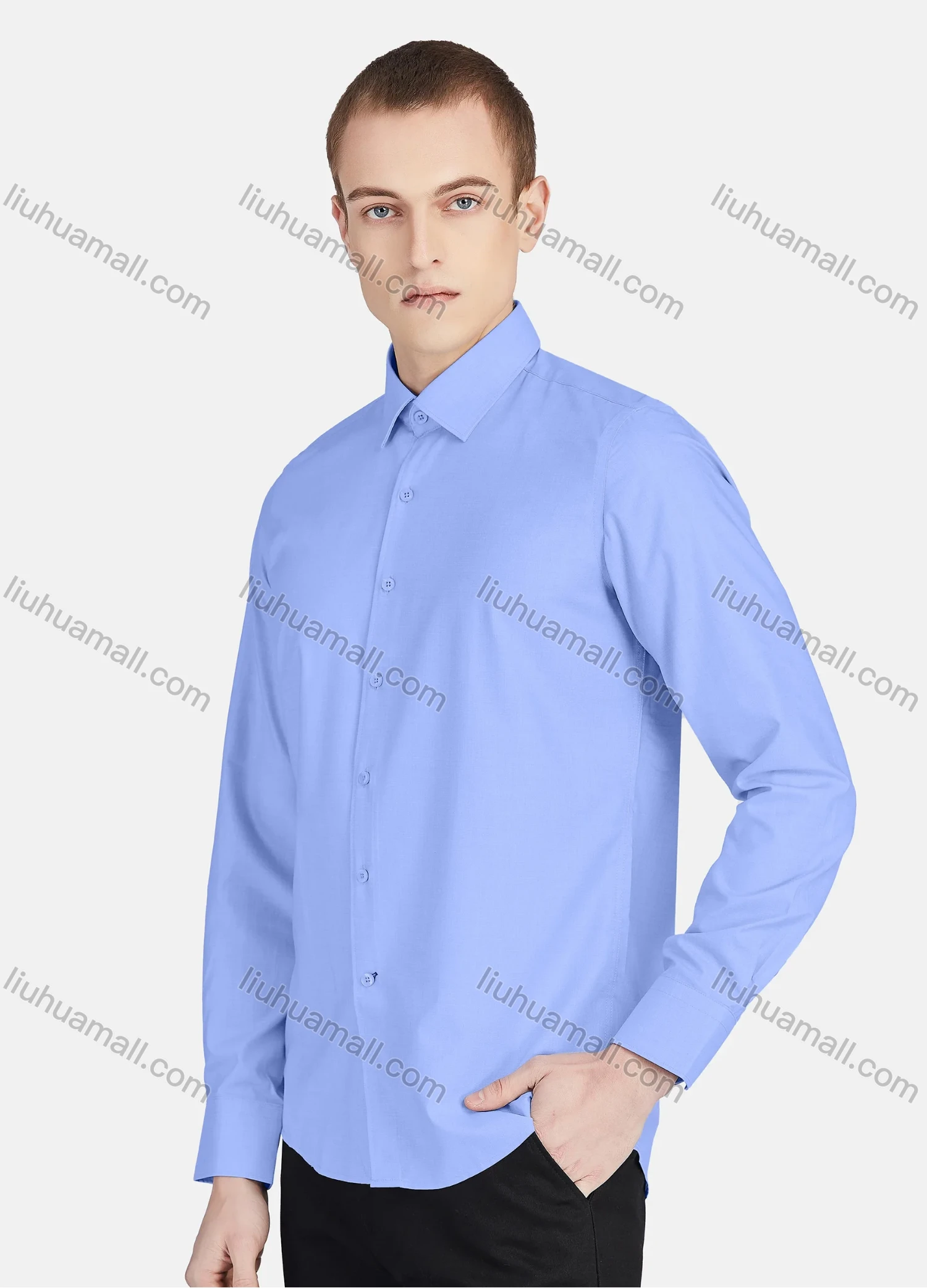 Wholesale Men's Casual Collared Long Sleeve Button Down Plain Shirt 5010# - Liuhuamall