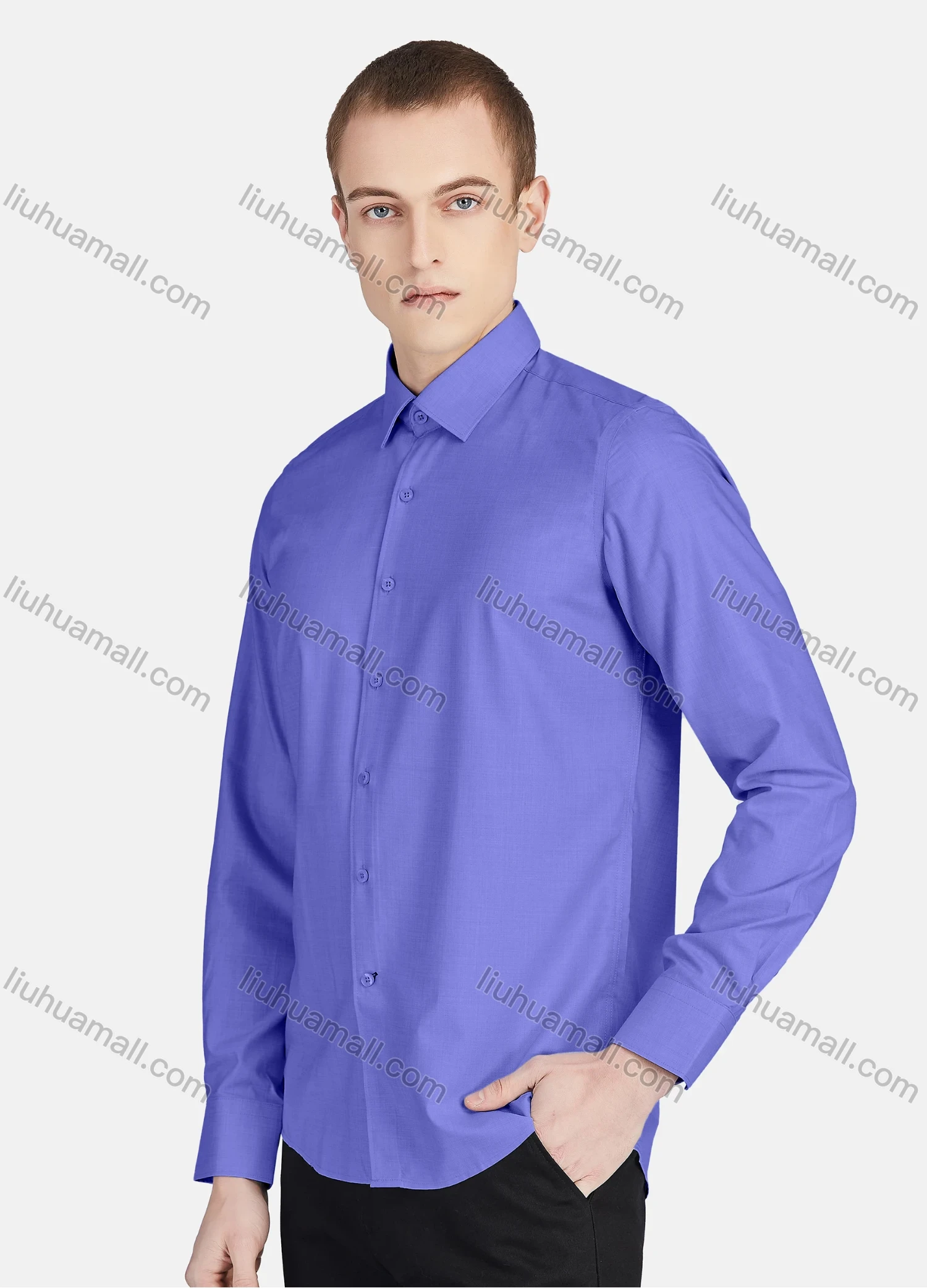 Wholesale Men's Casual Collared Long Sleeve Button Down Plain Shirt 5010# - Liuhuamall