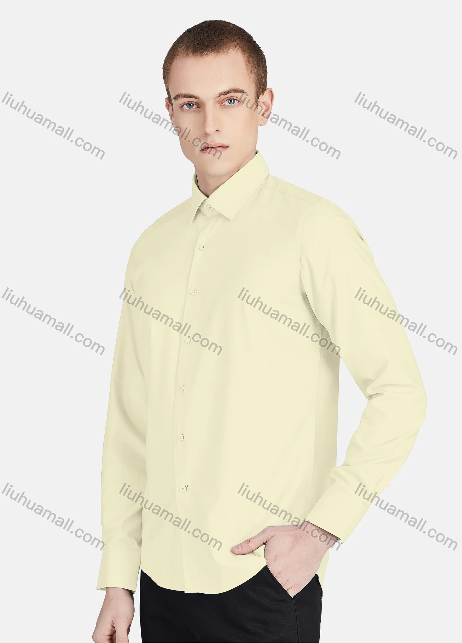 Wholesale Men's Casual Collared Long Sleeve Button Down Plain Shirt 5010# - Liuhuamall