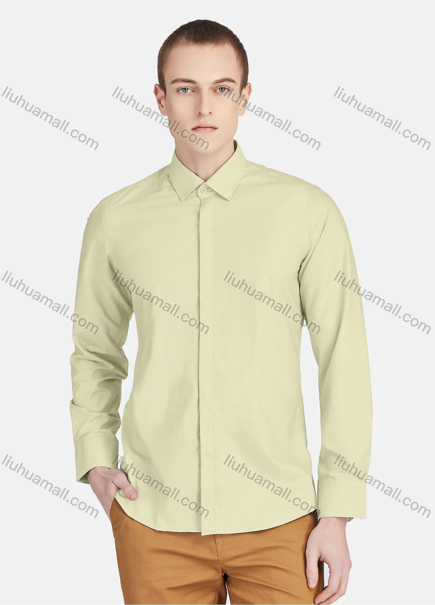 Wholesale Men's Casual Collared Long Sleeve Button Down Plain Shirt 5011# - Liuhuamall