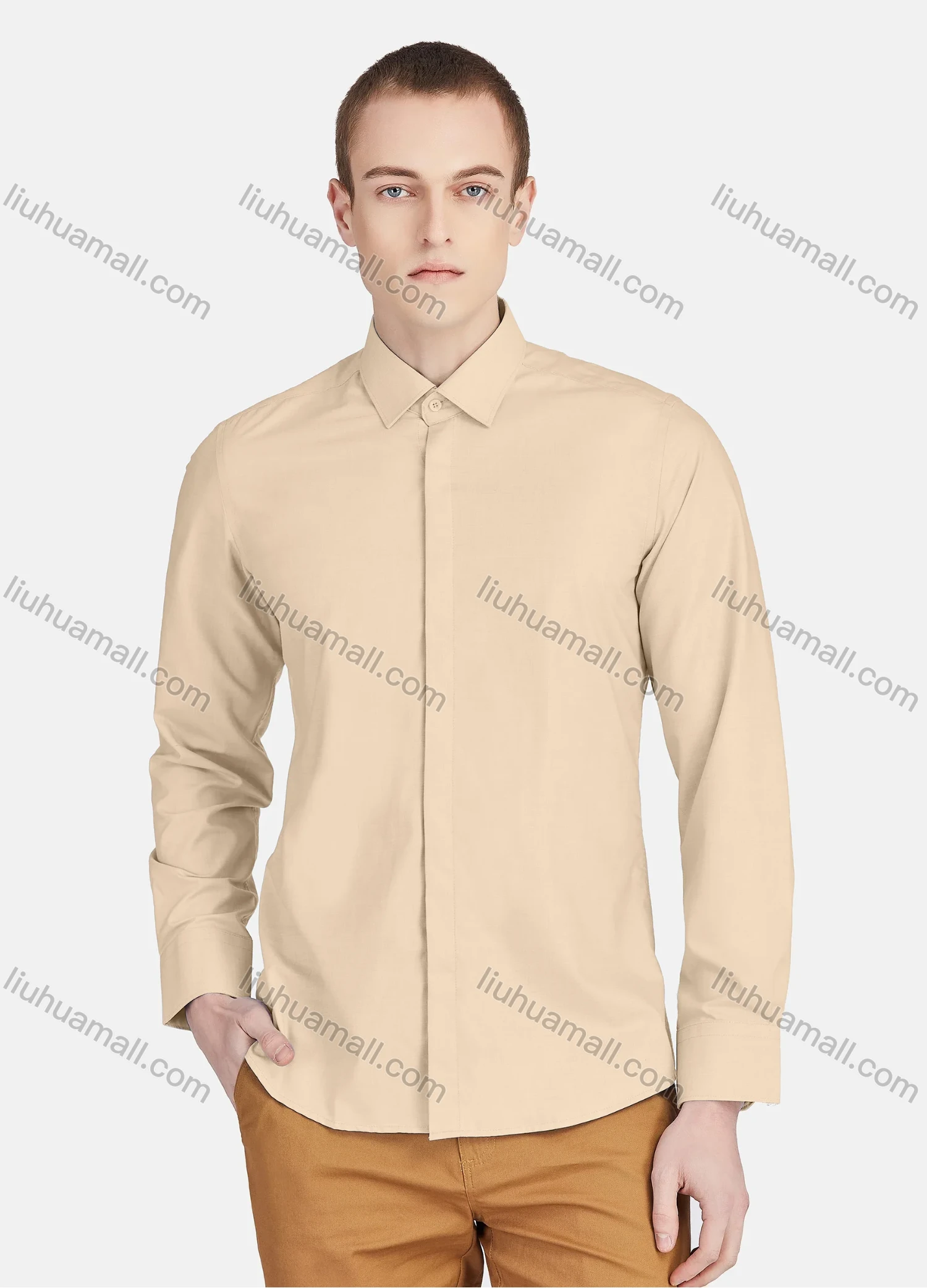 Wholesale Men's Casual Collared Long Sleeve Button Down Plain Shirt 5011# - Liuhuamall