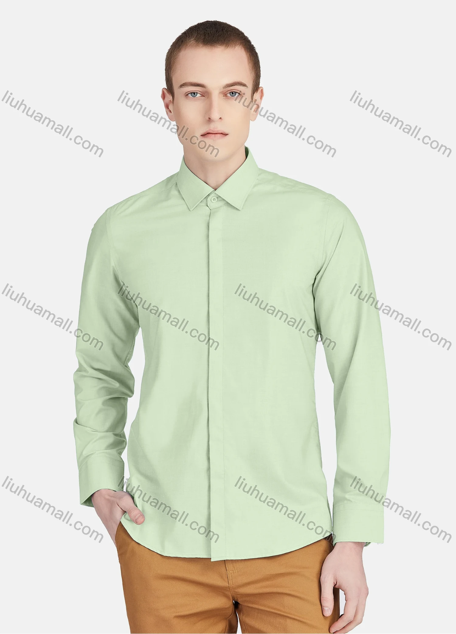 Wholesale Men's Casual Collared Long Sleeve Button Down Plain Shirt 5011# - Liuhuamall