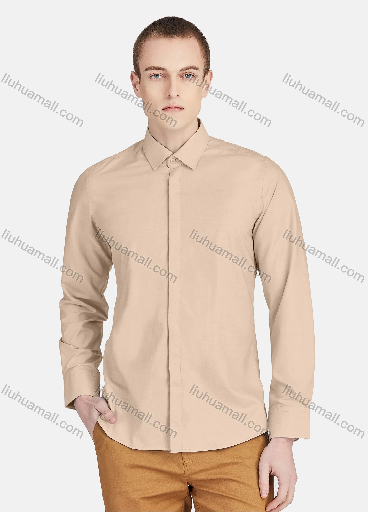 Wholesale Men's Casual Collared Long Sleeve Button Down Plain Shirt 5011# - Liuhuamall