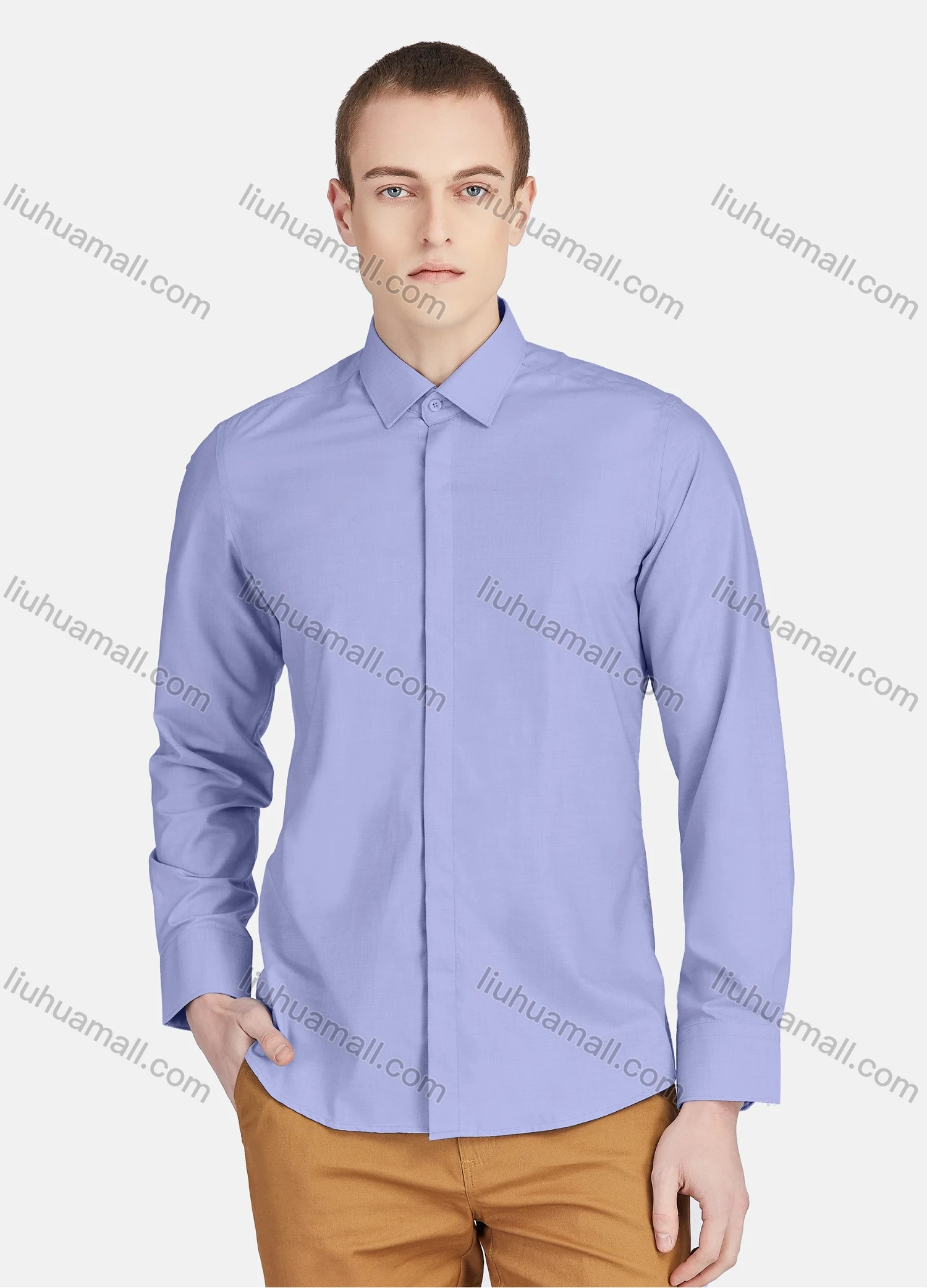 Wholesale Men's Casual Collared Long Sleeve Button Down Plain Shirt 5011# - Liuhuamall