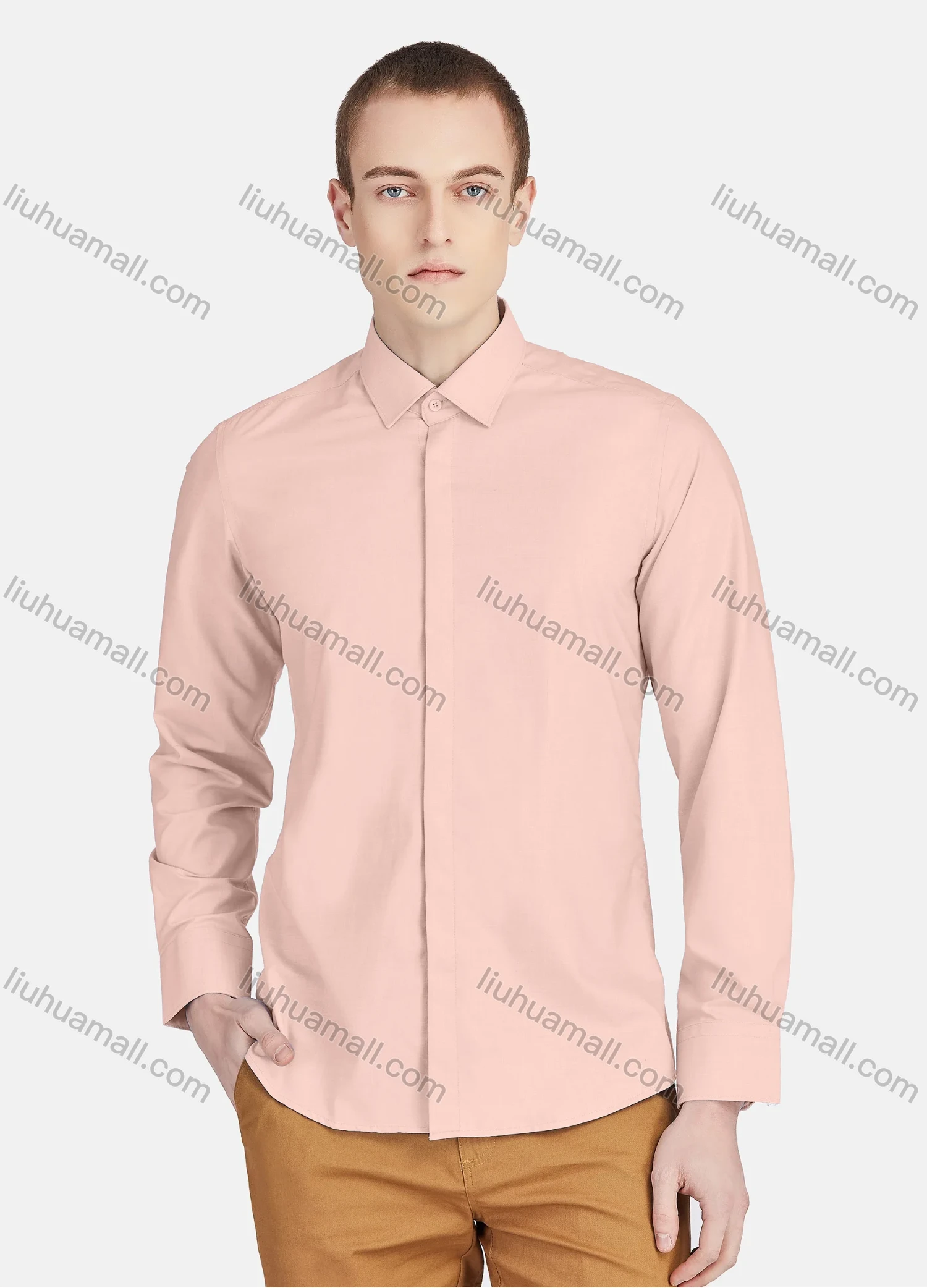 Wholesale Men's Casual Collared Long Sleeve Button Down Plain Shirt 5011# - Liuhuamall