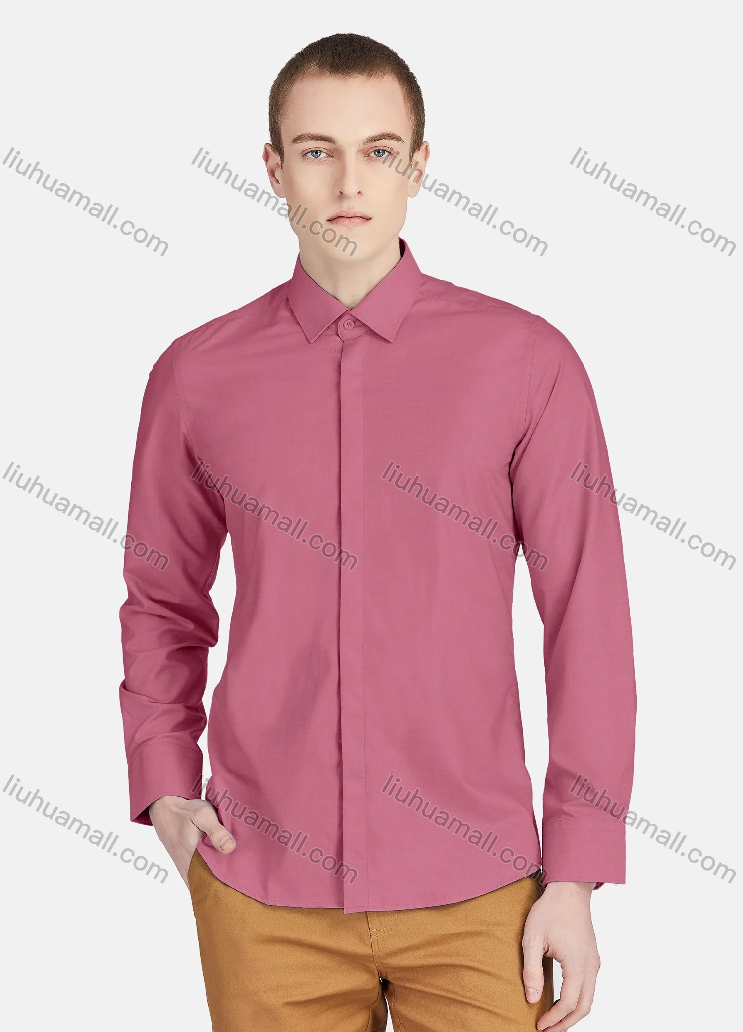 Wholesale Men's Casual Collared Long Sleeve Button Down Plain Shirt 5011# - Liuhuamall