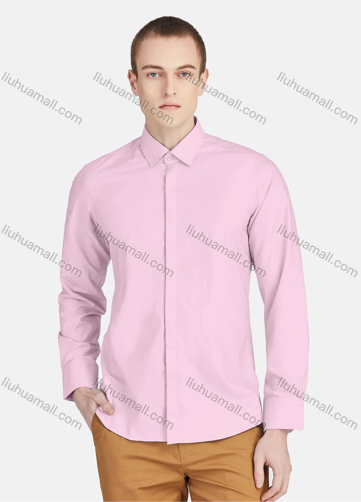 Wholesale Men's Casual Collared Long Sleeve Button Down Plain Shirt 5011# - Liuhuamall