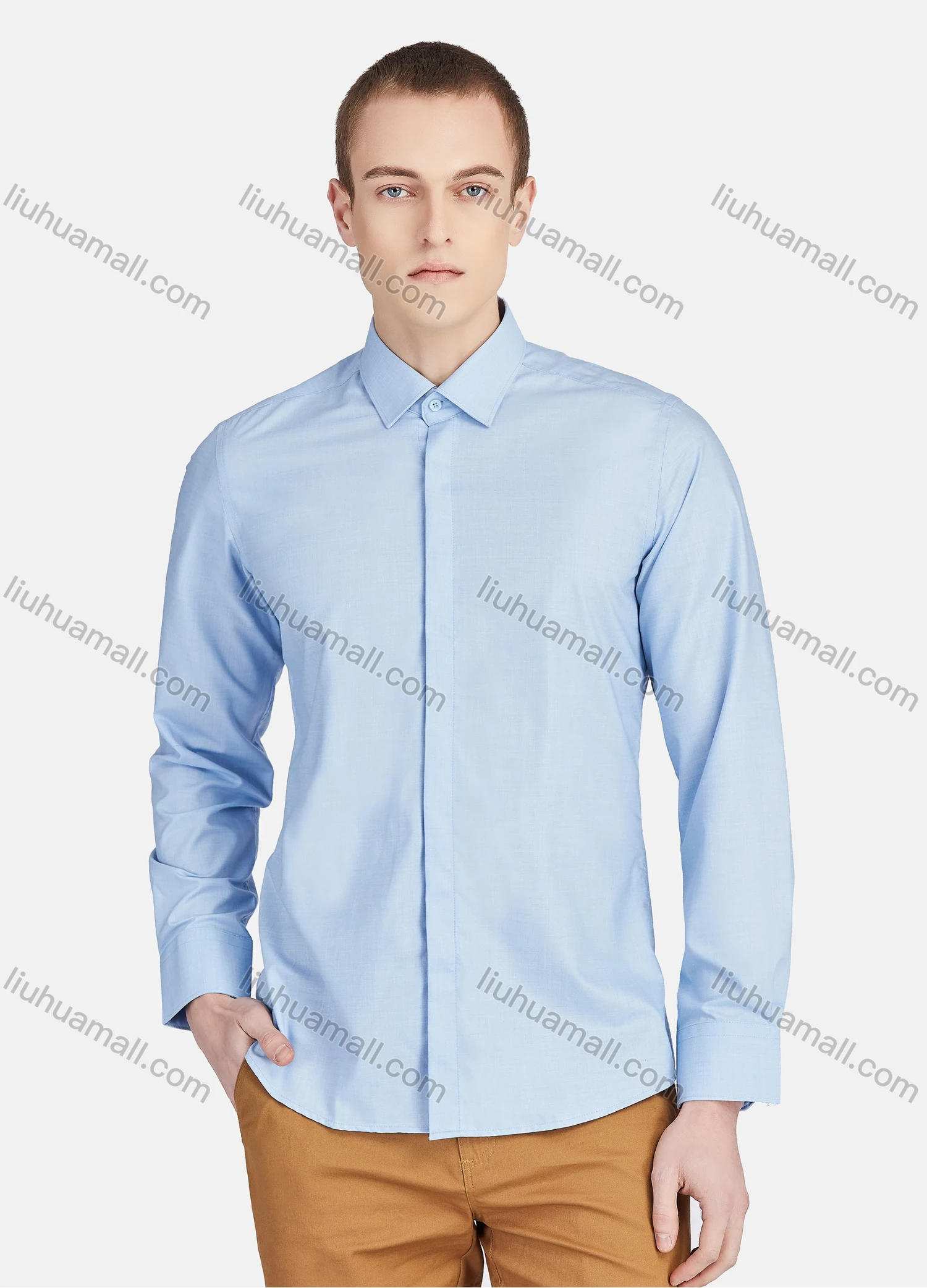 Wholesale Men's Casual Collared Long Sleeve Button Down Plain Shirt 5011# - Liuhuamall