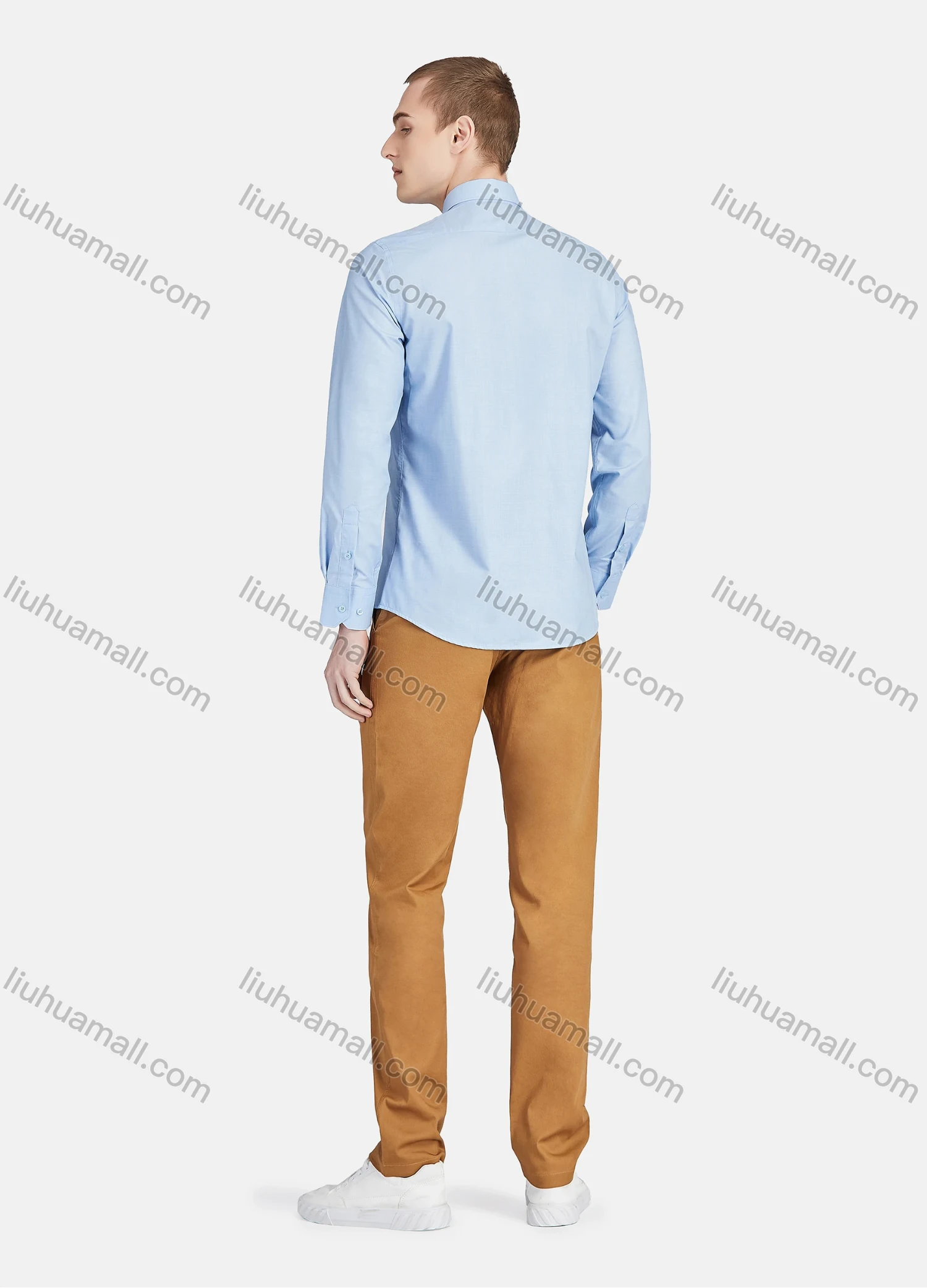 Wholesale Men's Casual Collared Long Sleeve Button Down Plain Shirt 5011# - Liuhuamall