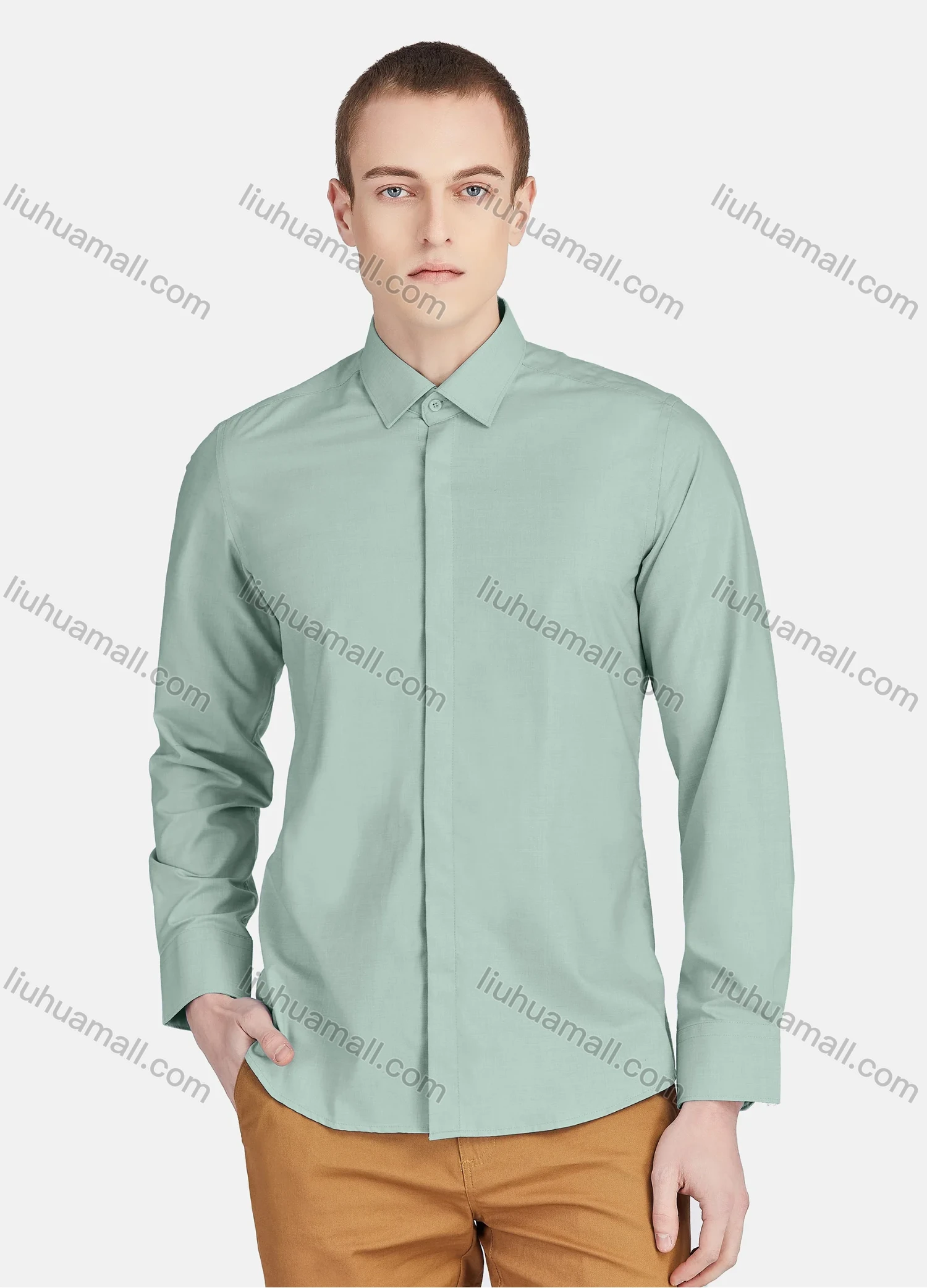 Wholesale Men's Casual Collared Long Sleeve Button Down Plain Shirt 5011# - Liuhuamall