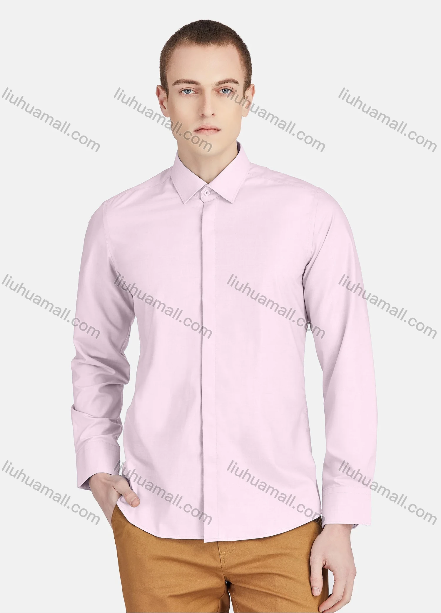 Wholesale Men's Casual Collared Long Sleeve Button Down Plain Shirt 5011# - Liuhuamall