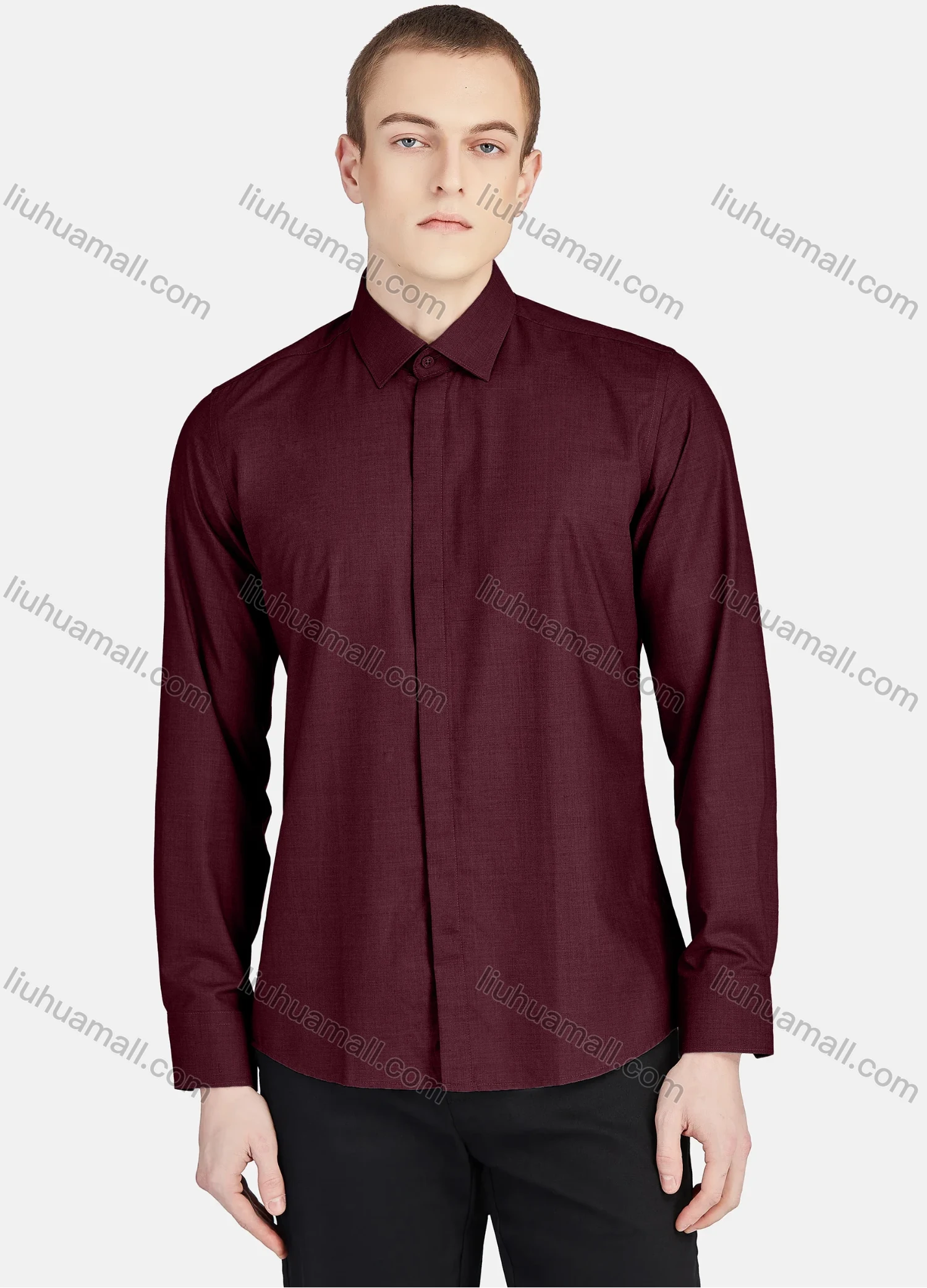 Wholesale Men's Casual Plain Collared Long Sleeve Button Down Shirt 5005# - Liuhuamall