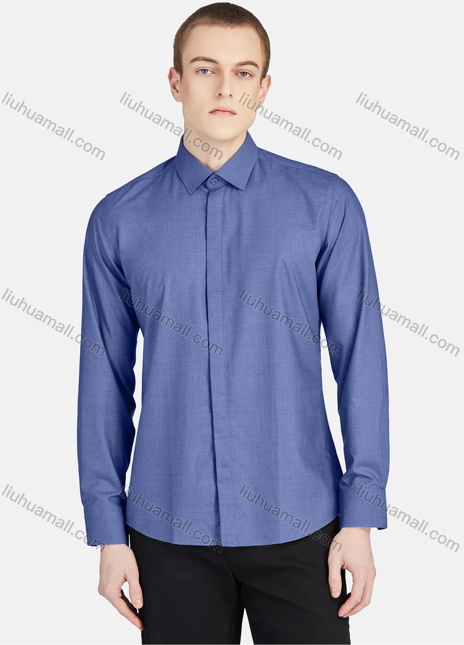 Wholesale Men's Casual Plain Collared Long Sleeve Button Down Shirt 5005# - Liuhuamall