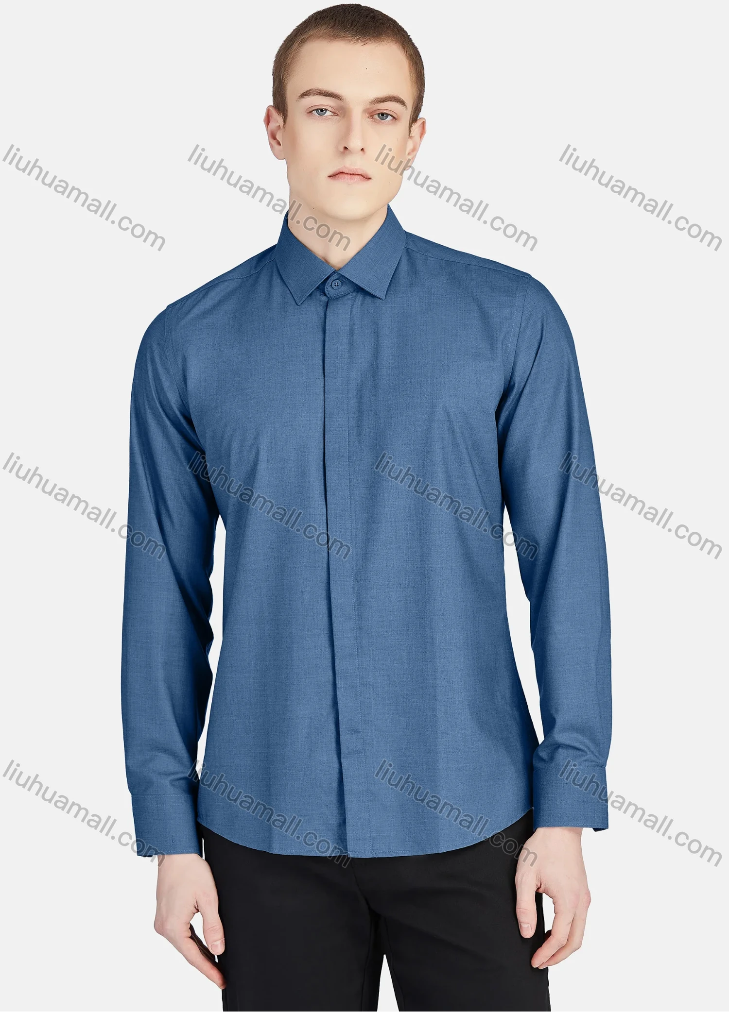 Wholesale Men's Casual Plain Collared Long Sleeve Button Down Shirt 5005# - Liuhuamall