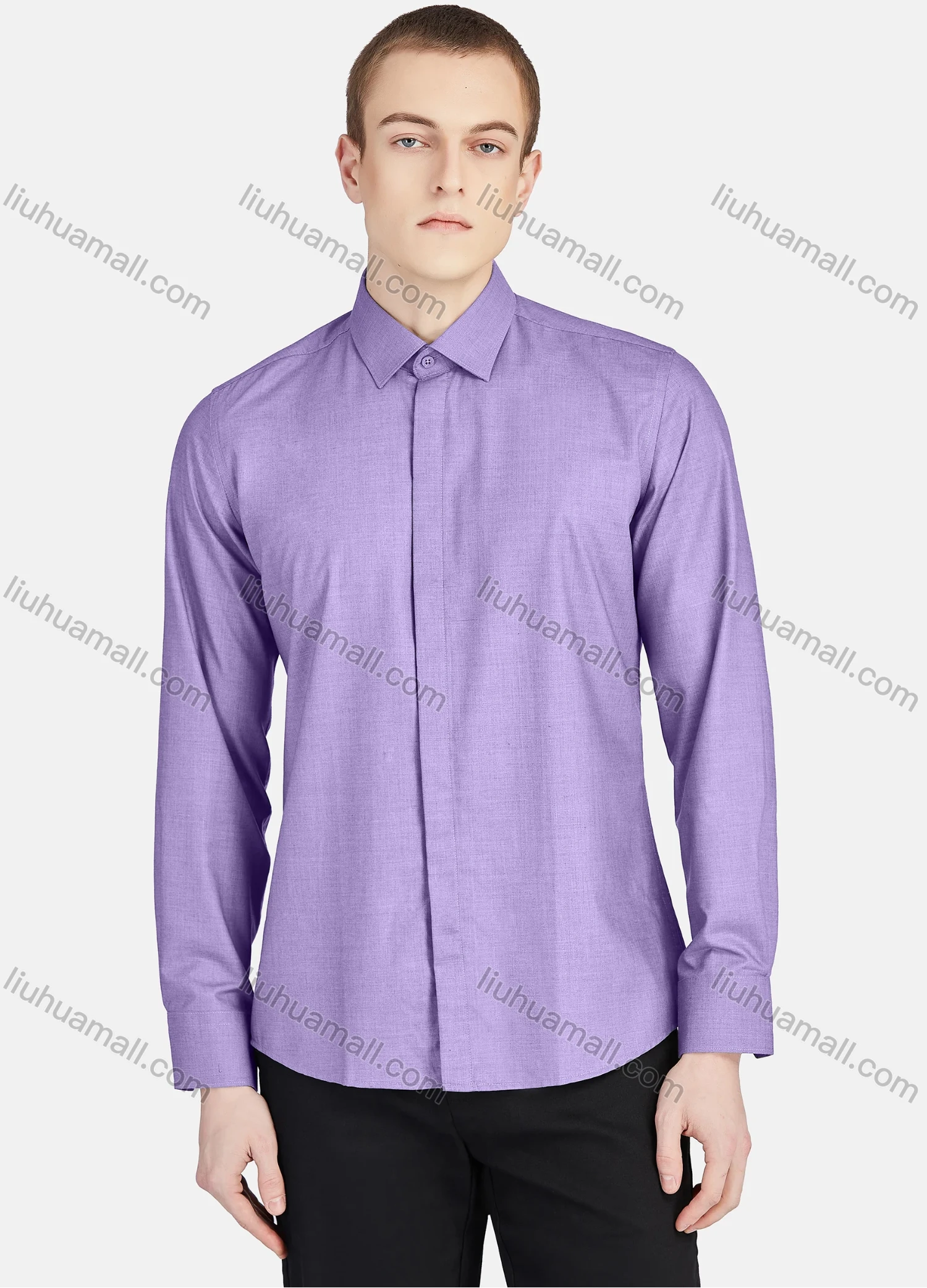 Wholesale Men's Casual Plain Collared Long Sleeve Button Down Shirt 5005# - Liuhuamall
