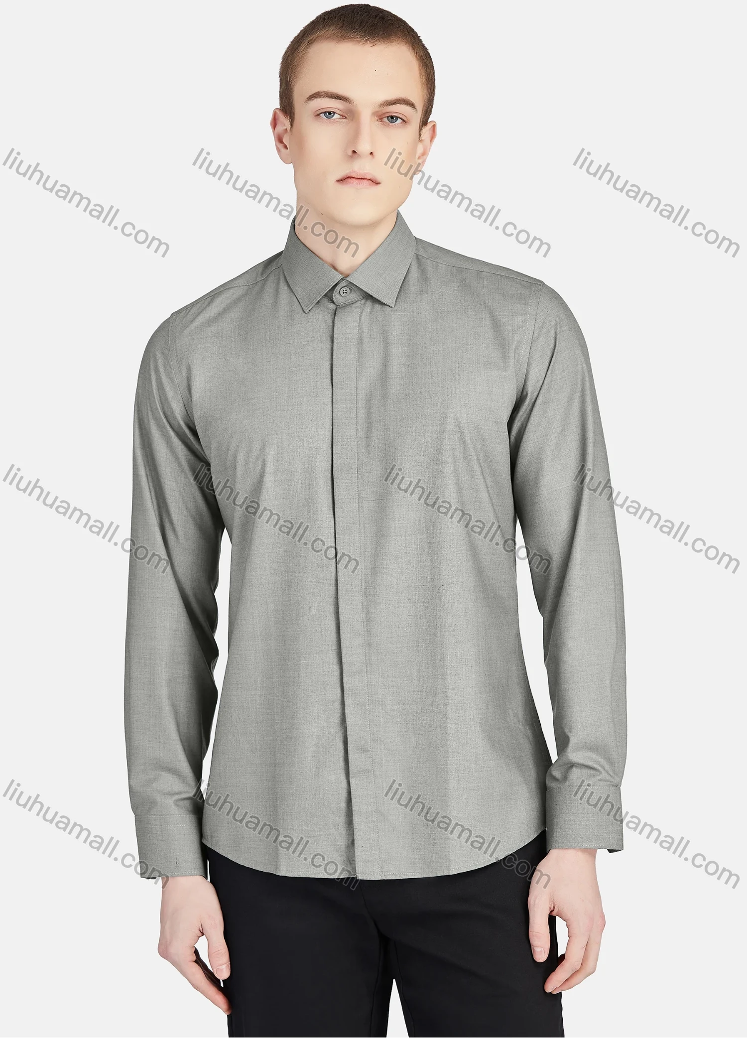 Wholesale Men's Casual Plain Collared Long Sleeve Button Down Shirt 5005# - Liuhuamall