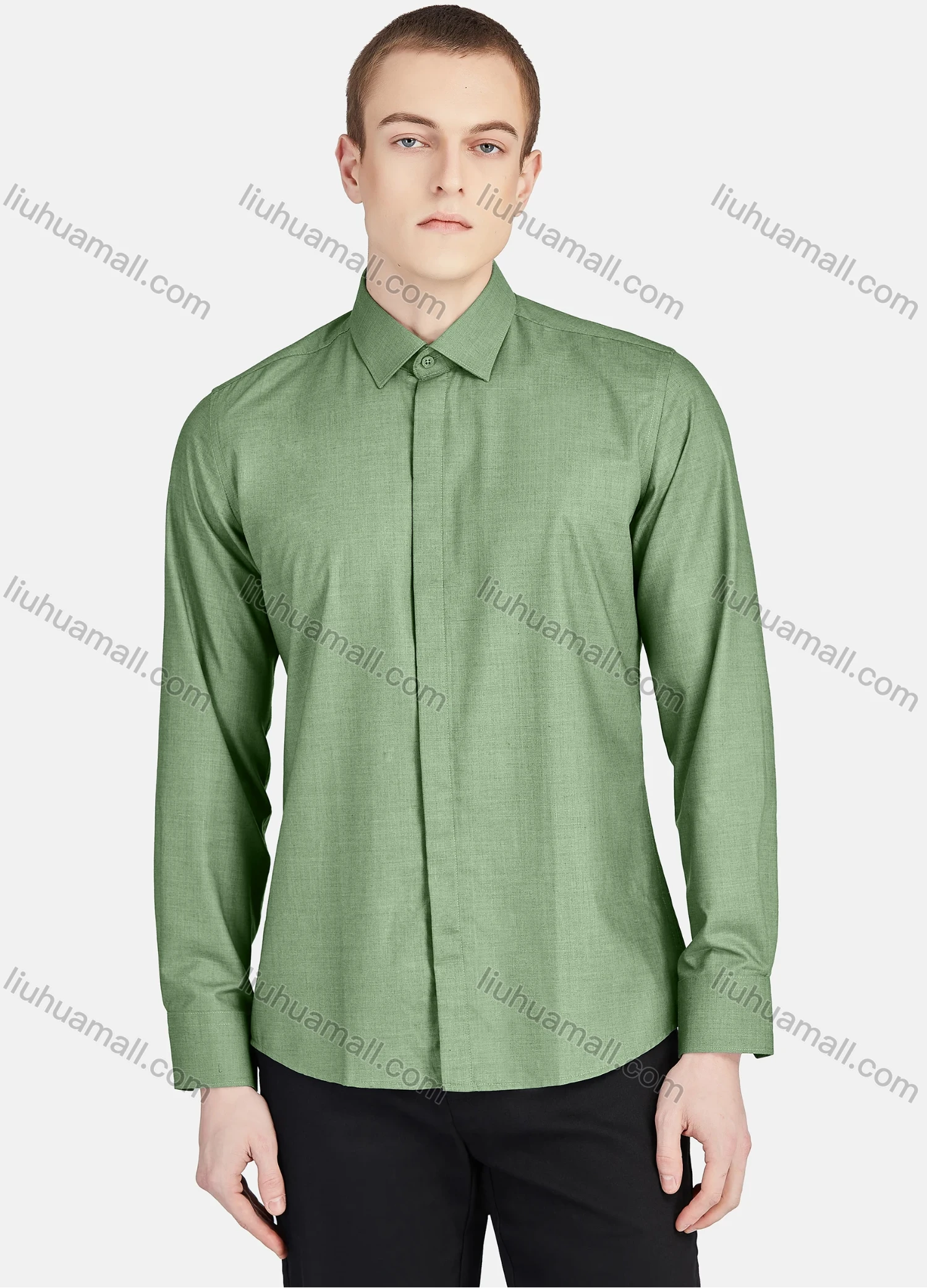 Wholesale Men's Casual Plain Collared Long Sleeve Button Down Shirt 5005# - Liuhuamall