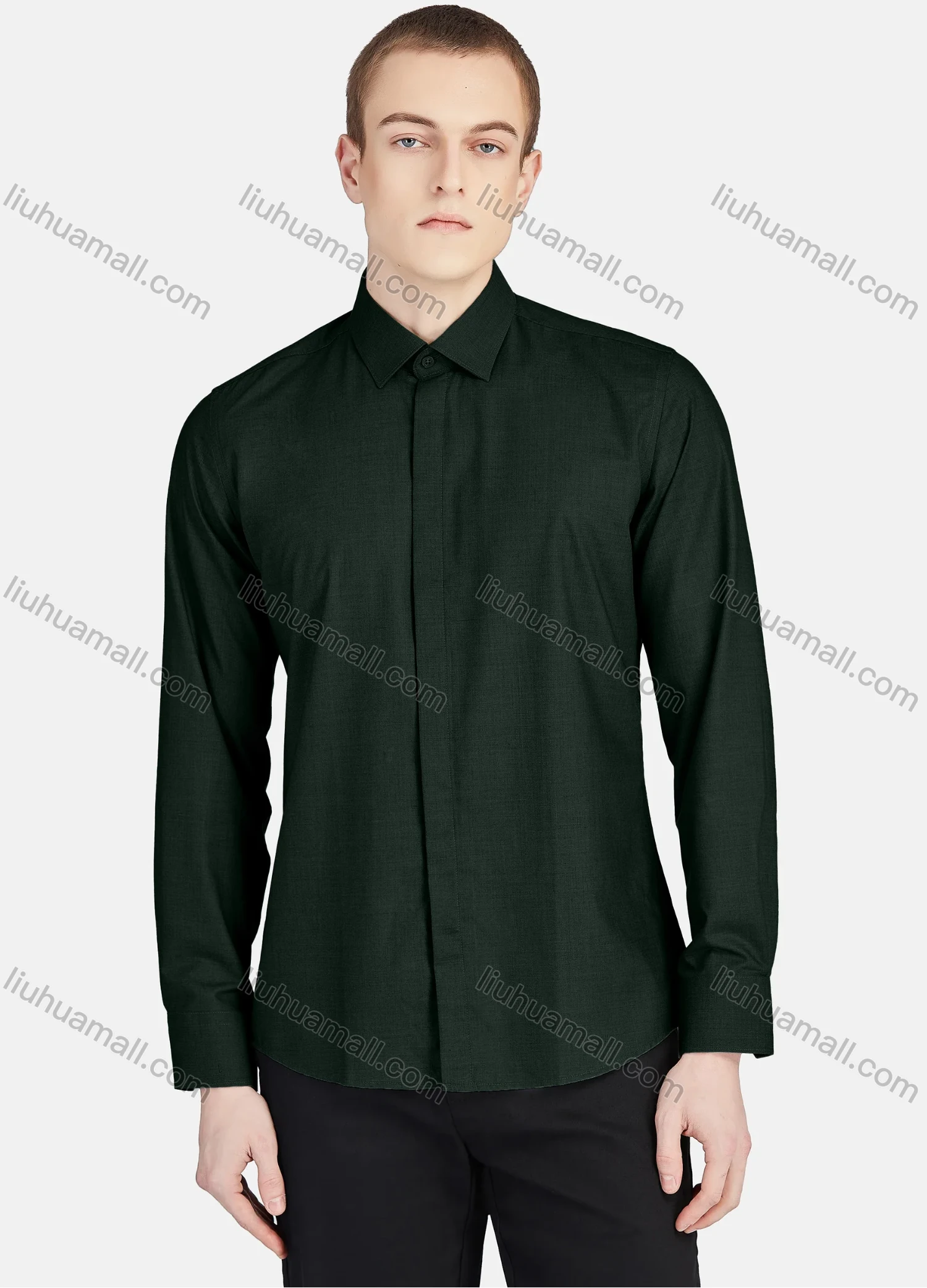 Wholesale Men's Casual Plain Collared Long Sleeve Button Down Shirt 5005# - Liuhuamall