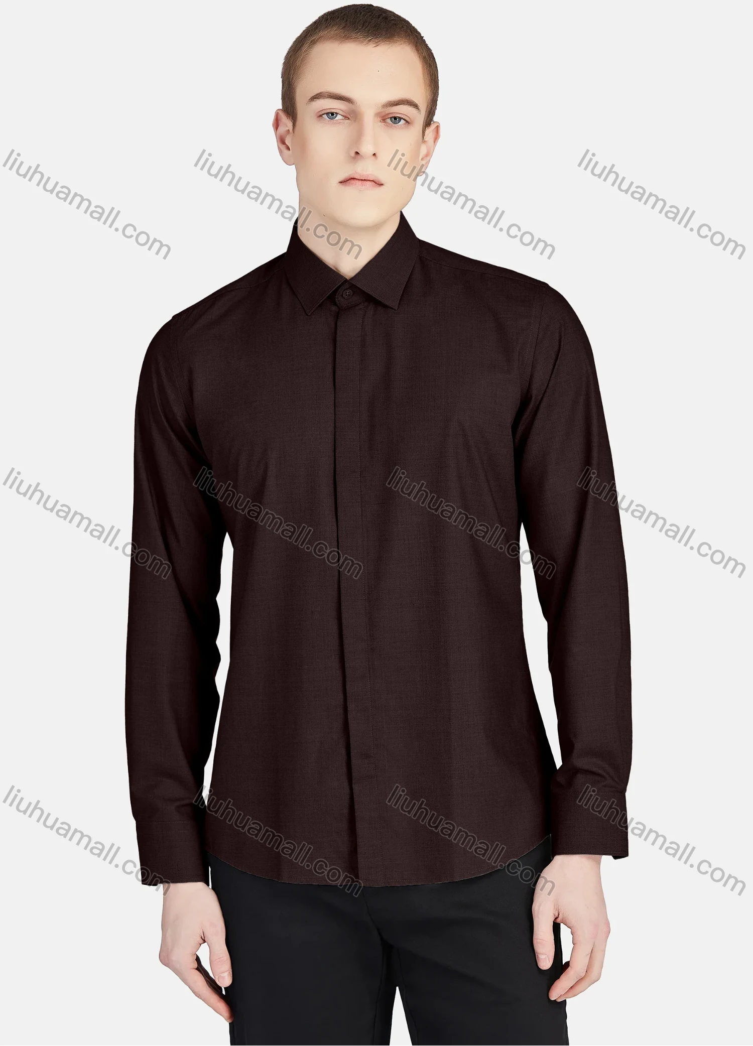 Wholesale Men's Casual Plain Collared Long Sleeve Button Down Shirt 5005# - Liuhuamall