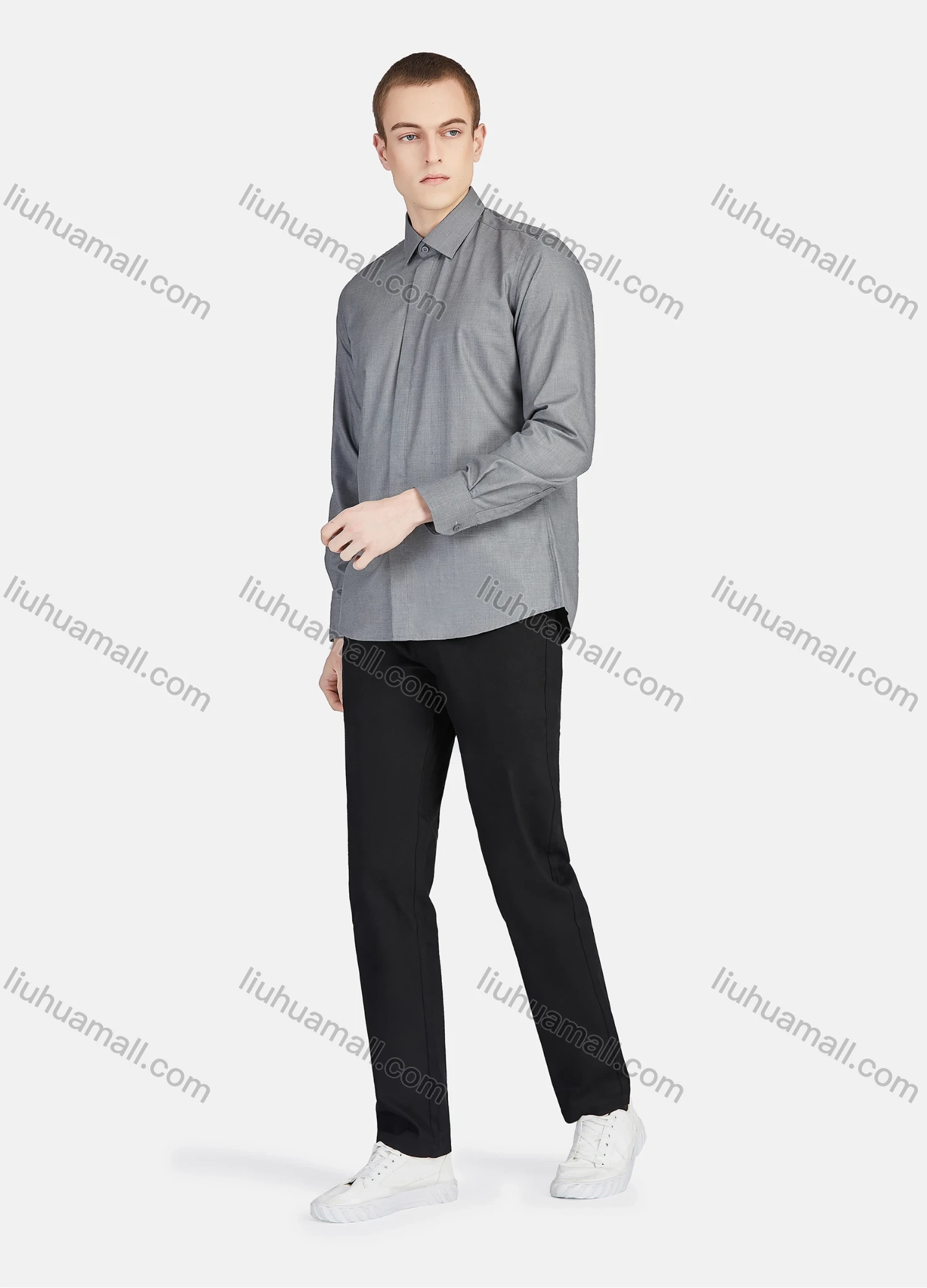 Wholesale Men's Casual Plain Collared Long Sleeve Button Down Shirt 5005# - Liuhuamall