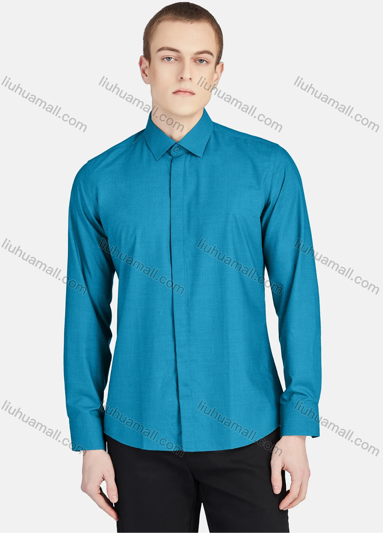 Wholesale Men's Casual Plain Collared Long Sleeve Button Down Shirt 5005# - Liuhuamall