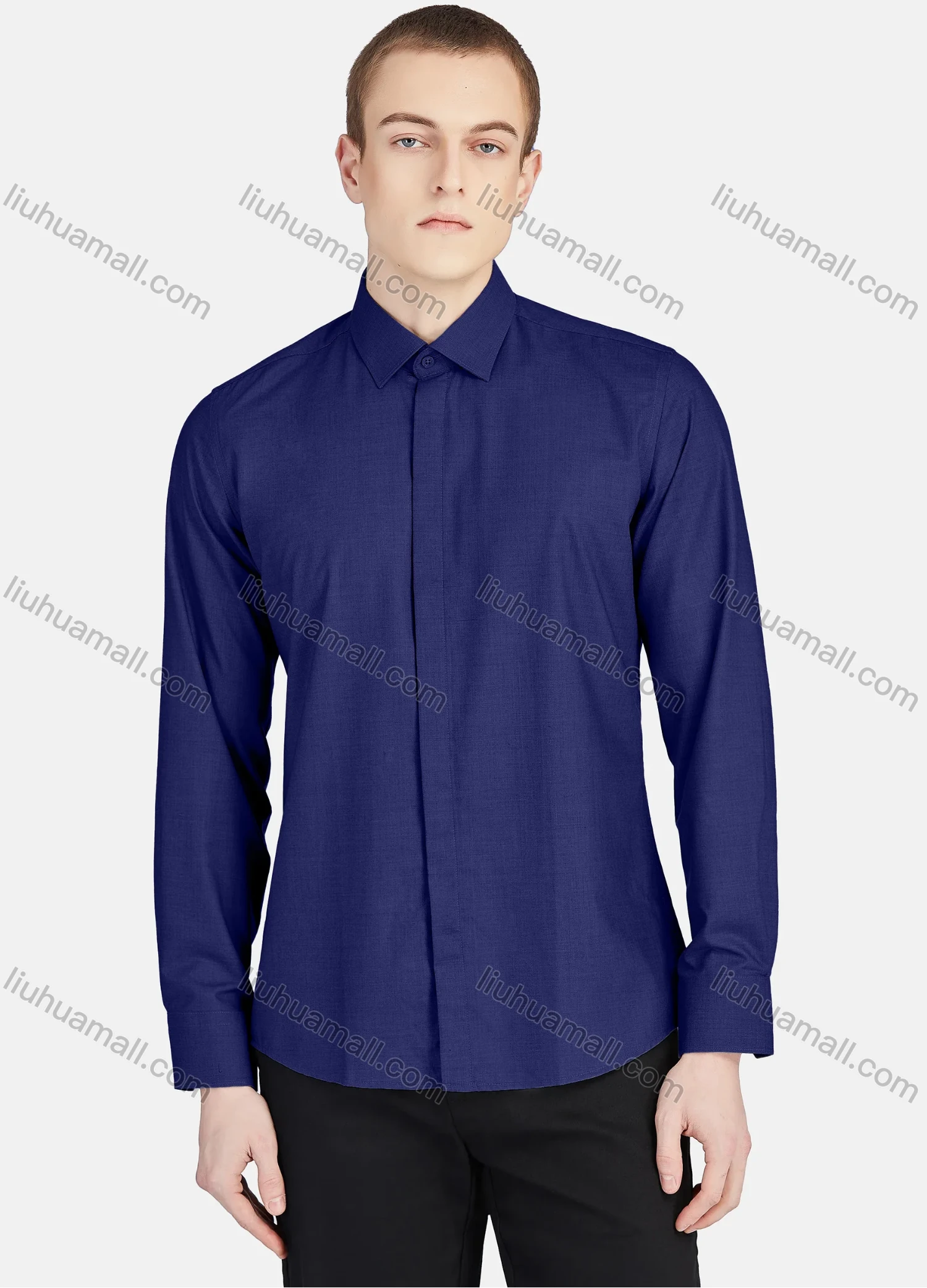 Wholesale Men's Casual Plain Collared Long Sleeve Button Down Shirt 5005# - Liuhuamall