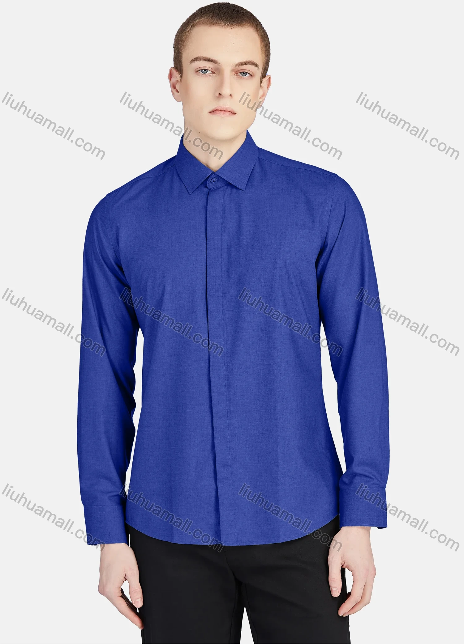 Wholesale Men's Casual Plain Collared Long Sleeve Button Down Shirt 5005# - Liuhuamall