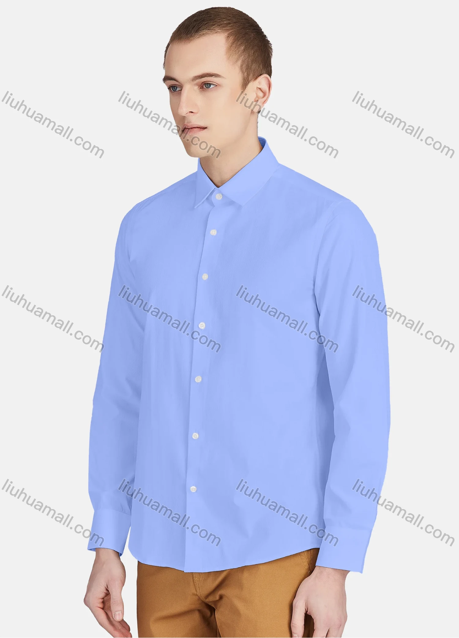 Wholesale Men's Casual Plain Collared Long Sleeve Button Down Shirt 713-1# - Liuhuamall