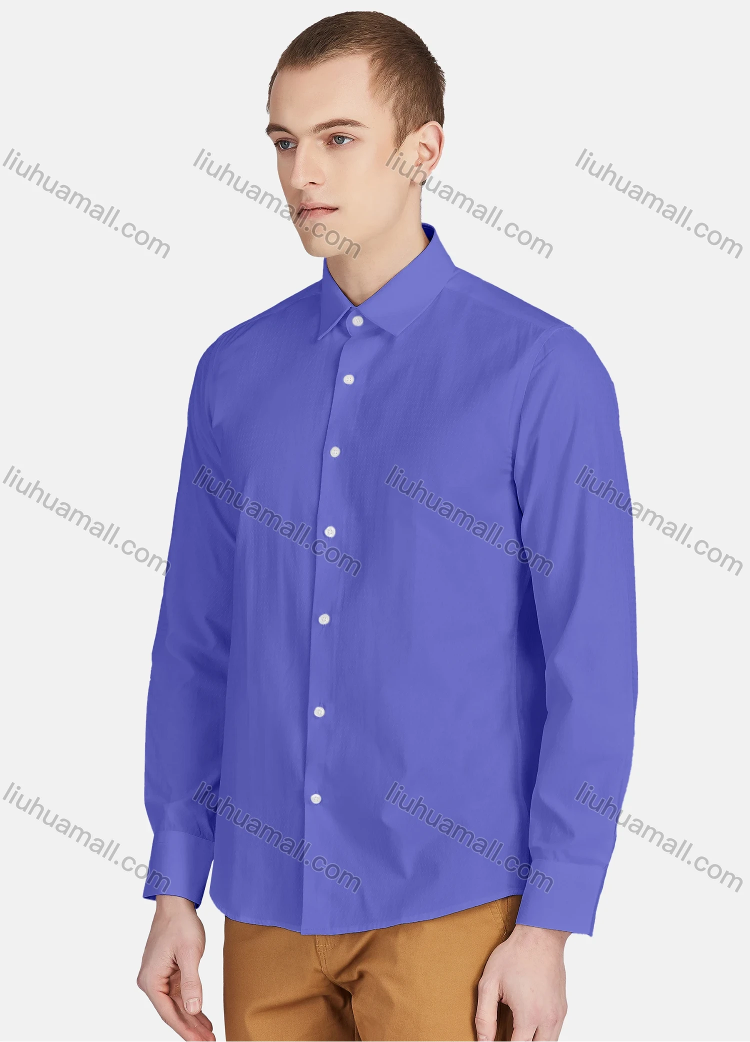 Wholesale Men's Casual Plain Collared Long Sleeve Button Down Shirt 713-1# - Liuhuamall