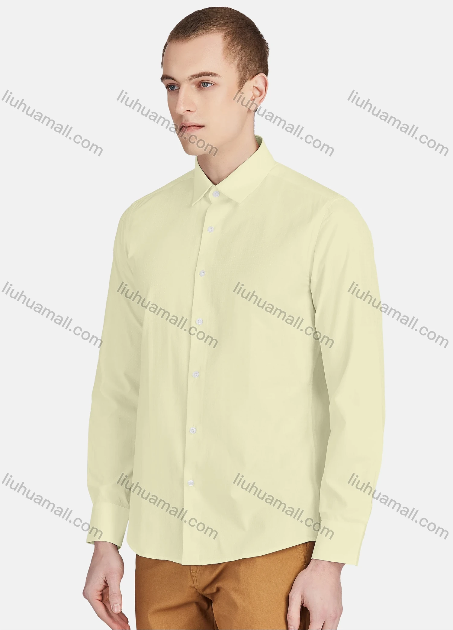 Wholesale Men's Casual Plain Collared Long Sleeve Button Down Shirt 713-1# - Liuhuamall