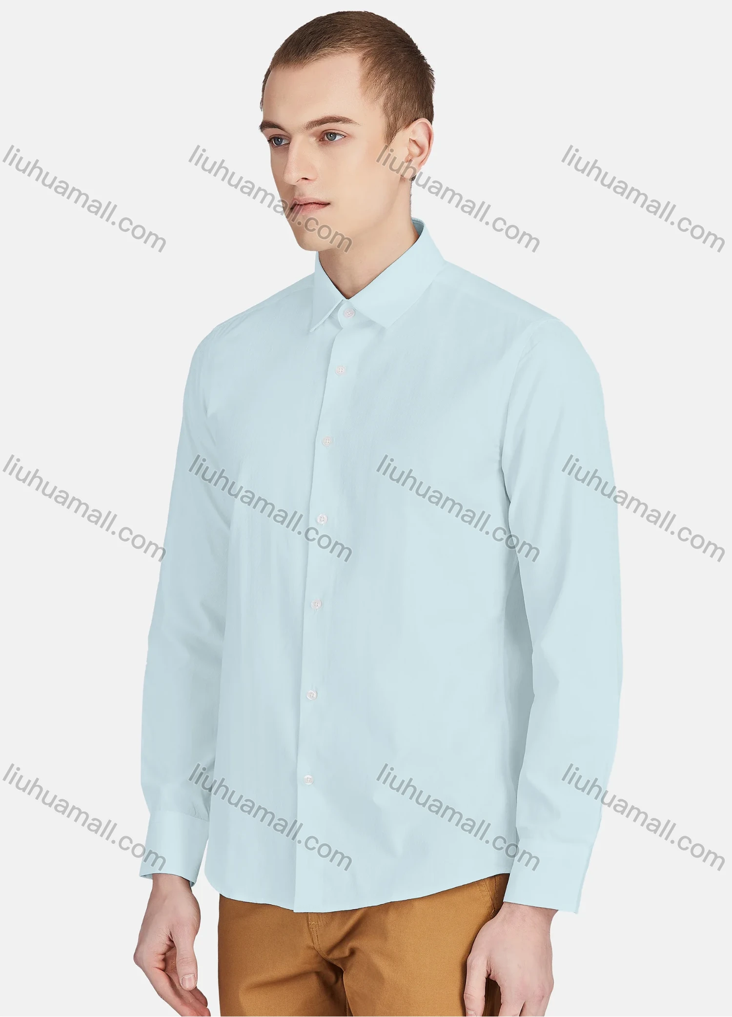 Wholesale Men's Casual Plain Collared Long Sleeve Button Down Shirt 713-1# - Liuhuamall