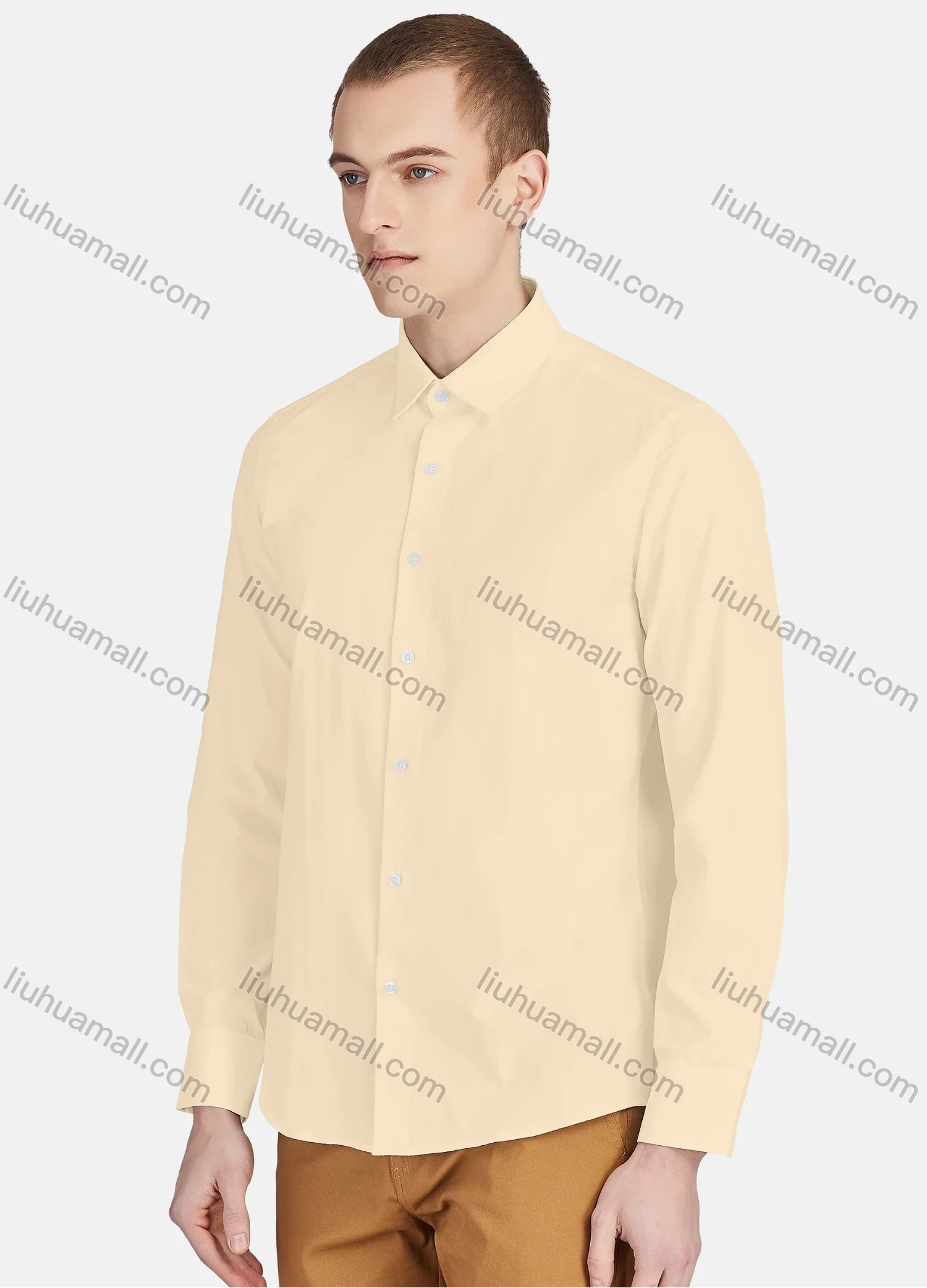 Wholesale Men's Casual Plain Collared Long Sleeve Button Down Shirt 713-1# - Liuhuamall