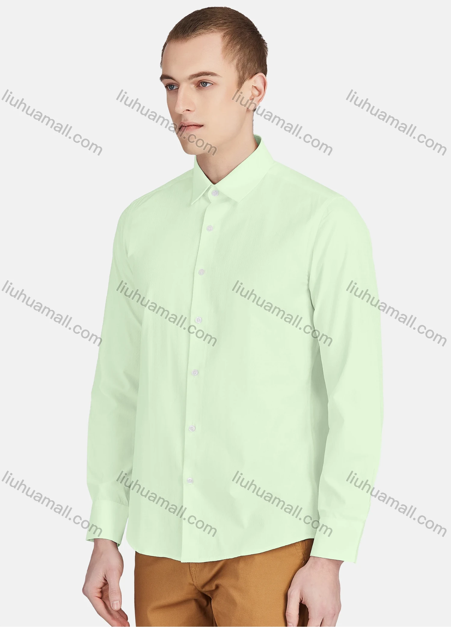 Wholesale Men's Casual Plain Collared Long Sleeve Button Down Shirt 713-1# - Liuhuamall