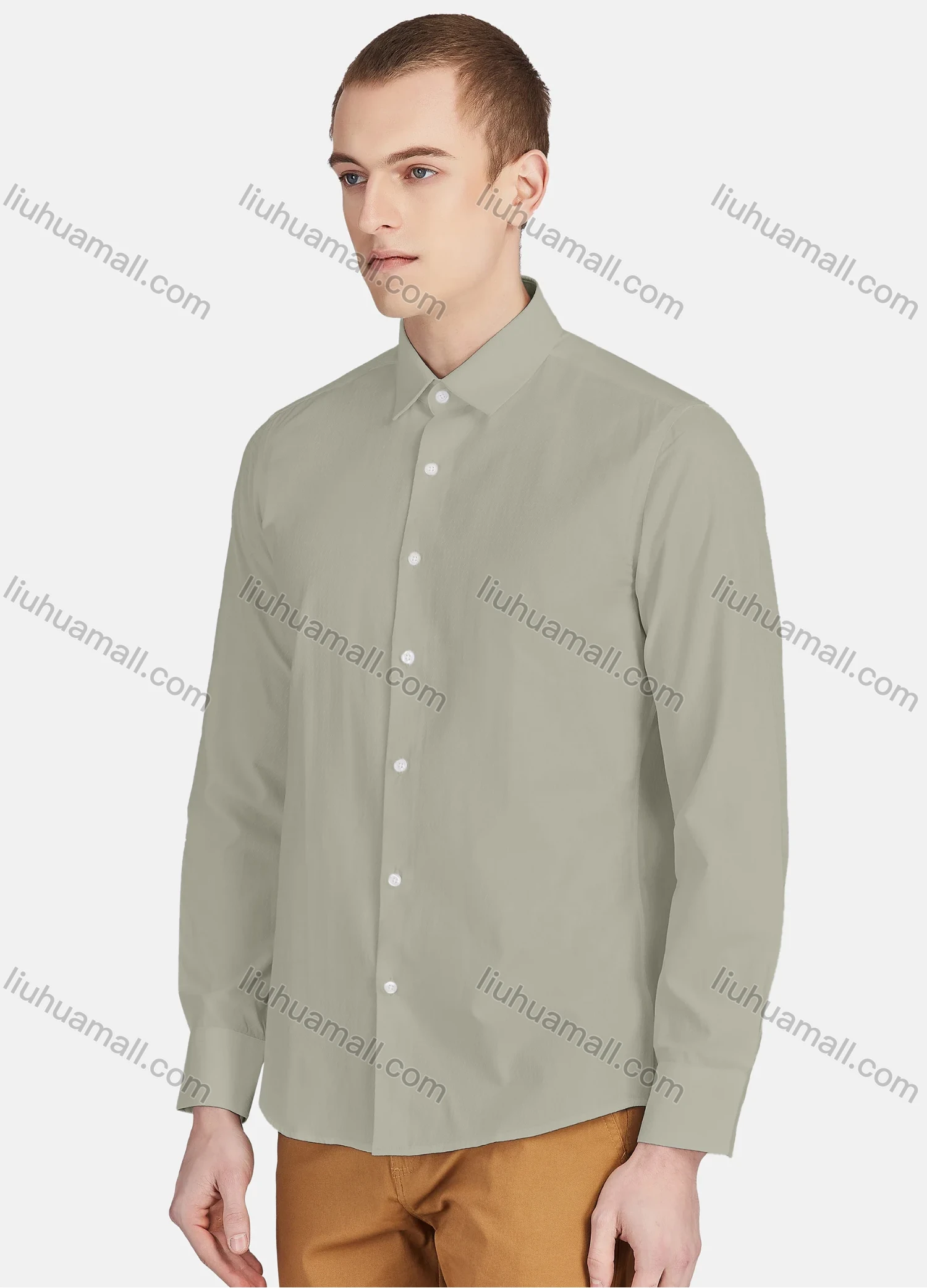 Wholesale Men's Casual Plain Collared Long Sleeve Button Down Shirt 713-1# - Liuhuamall