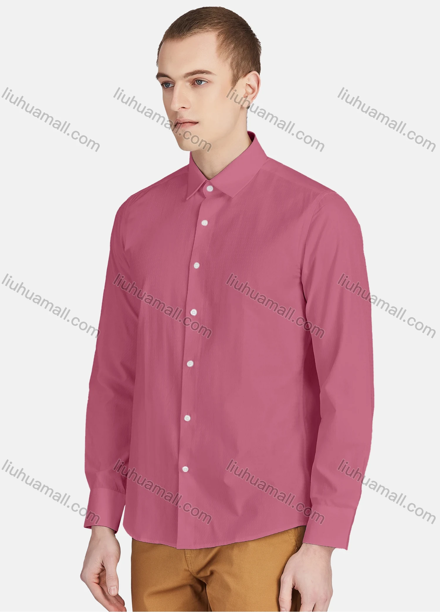 Wholesale Men's Casual Plain Collared Long Sleeve Button Down Shirt 713-1# - Liuhuamall