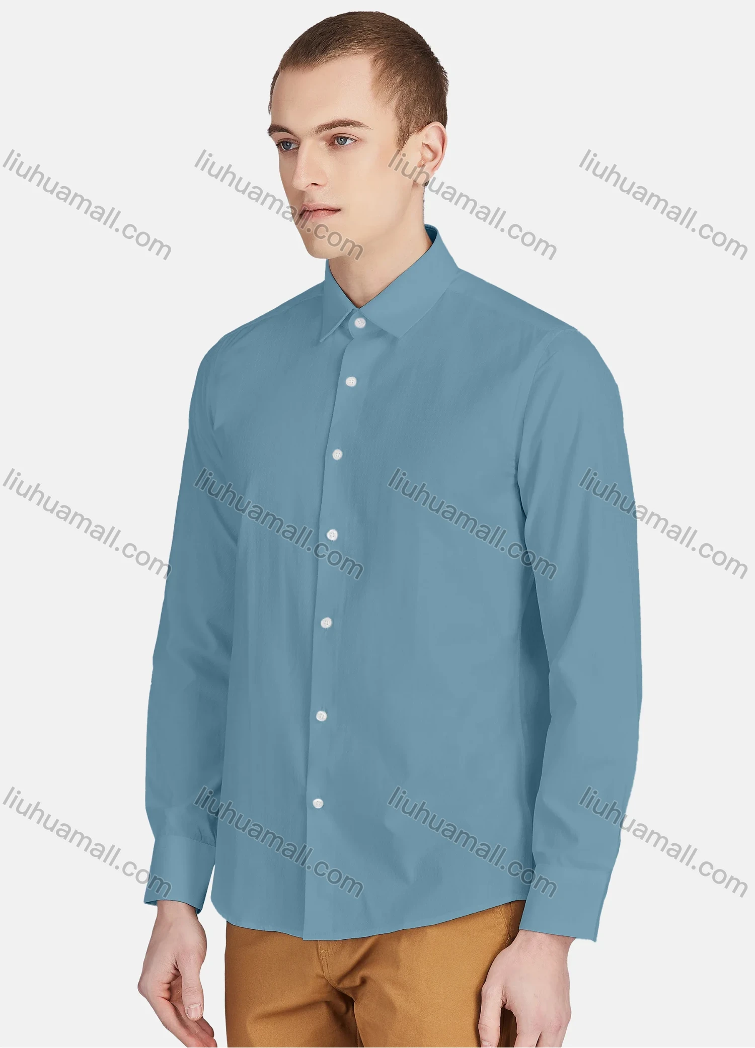 Wholesale Men's Casual Plain Collared Long Sleeve Button Down Shirt 713-1# - Liuhuamall