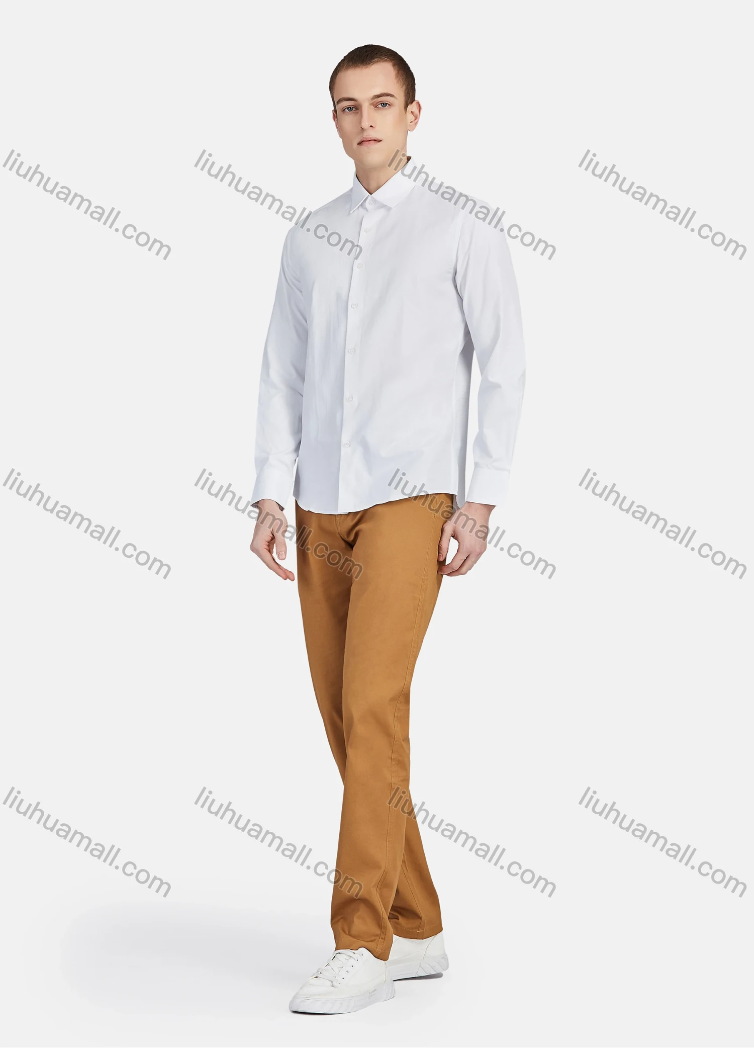 Wholesale Men's Casual Plain Collared Long Sleeve Button Down Shirt 713-1# - Liuhuamall