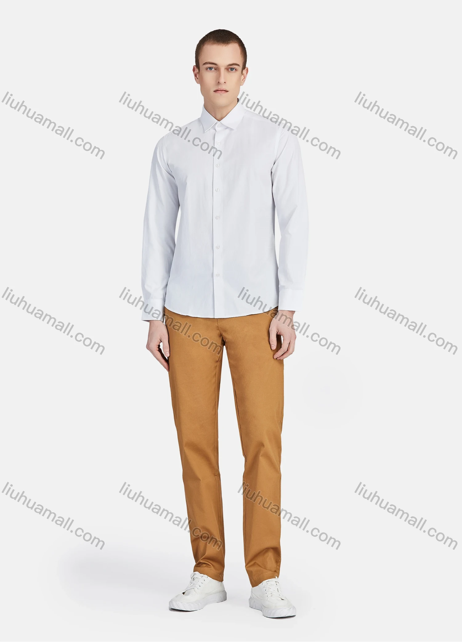 Wholesale Men's Casual Plain Collared Long Sleeve Button Down Shirt 713-1# - Liuhuamall