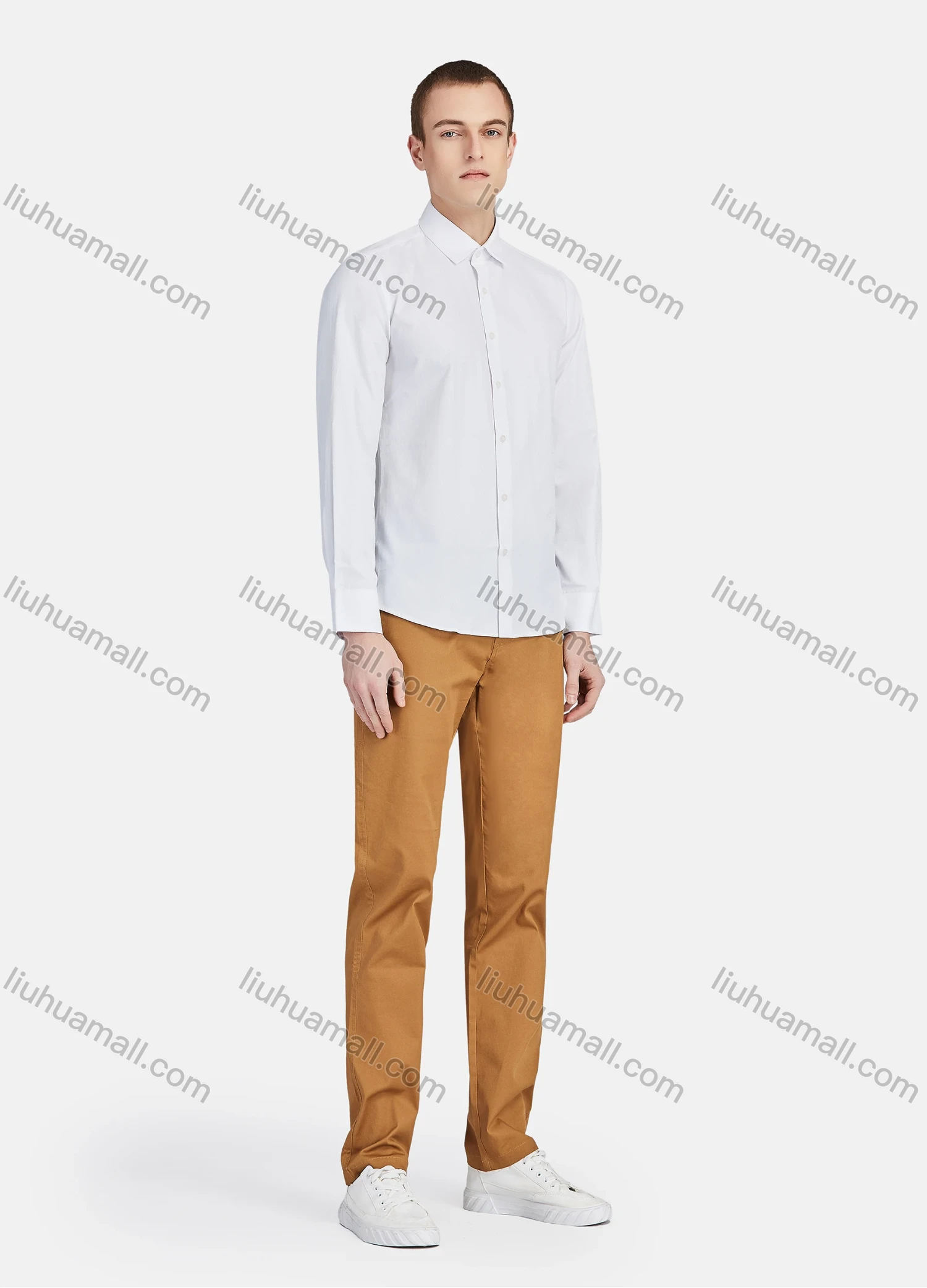 Wholesale Men's Casual Plain Collared Long Sleeve Button Down Shirt 713-1# - Liuhuamall