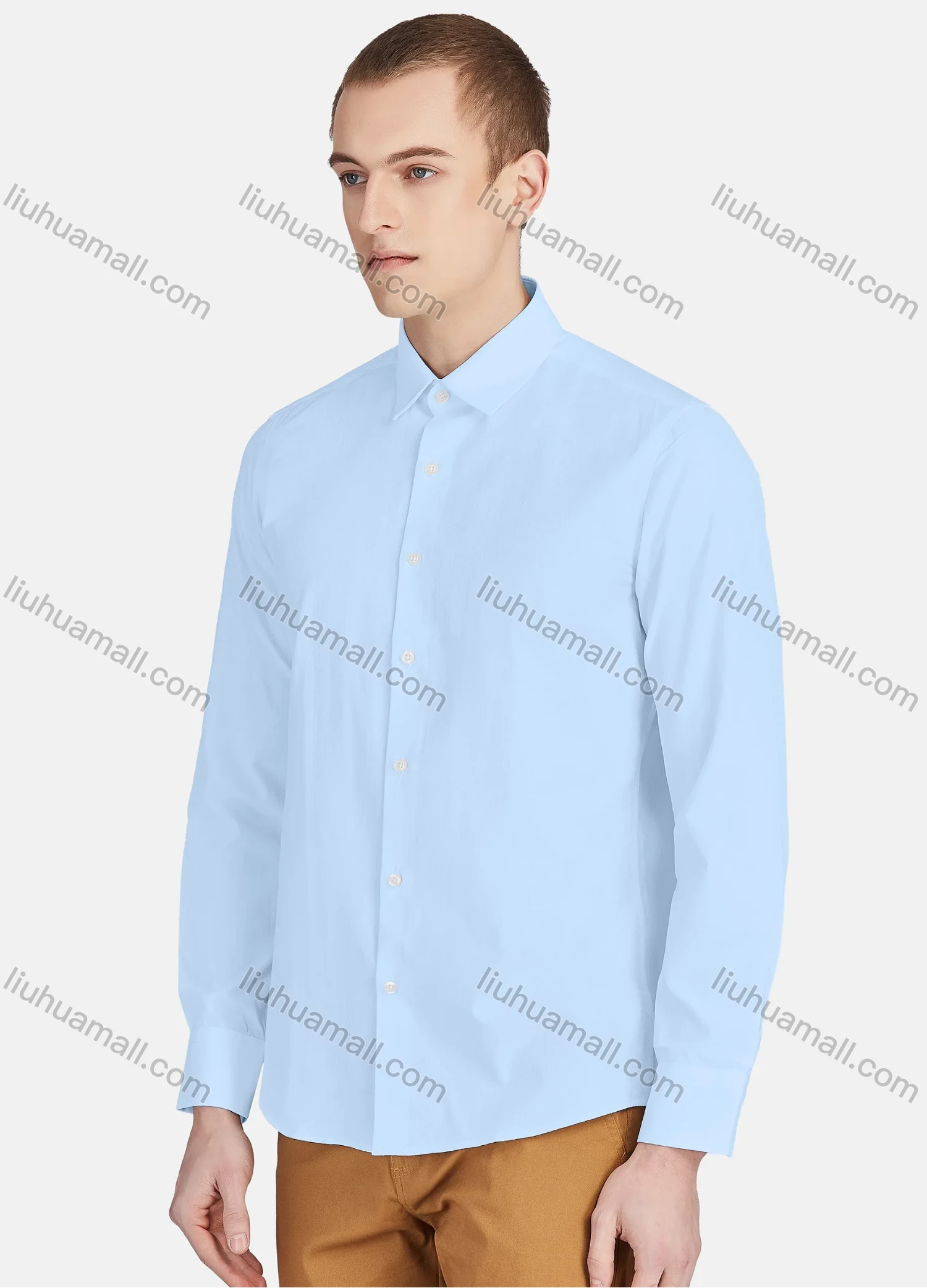 Wholesale Men's Casual Plain Collared Long Sleeve Button Down Shirt 713-1# - Liuhuamall