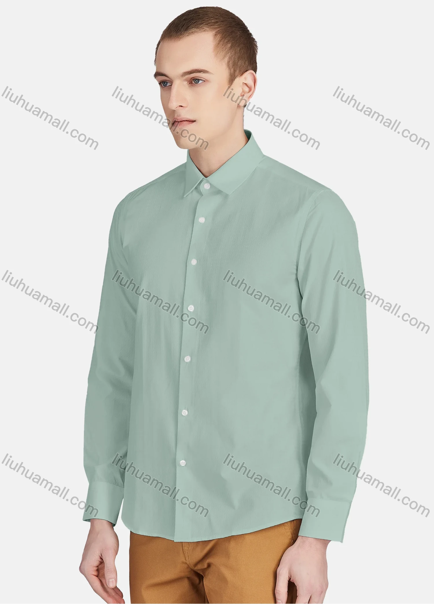 Wholesale Men's Casual Plain Collared Long Sleeve Button Down Shirt 713-1# - Liuhuamall