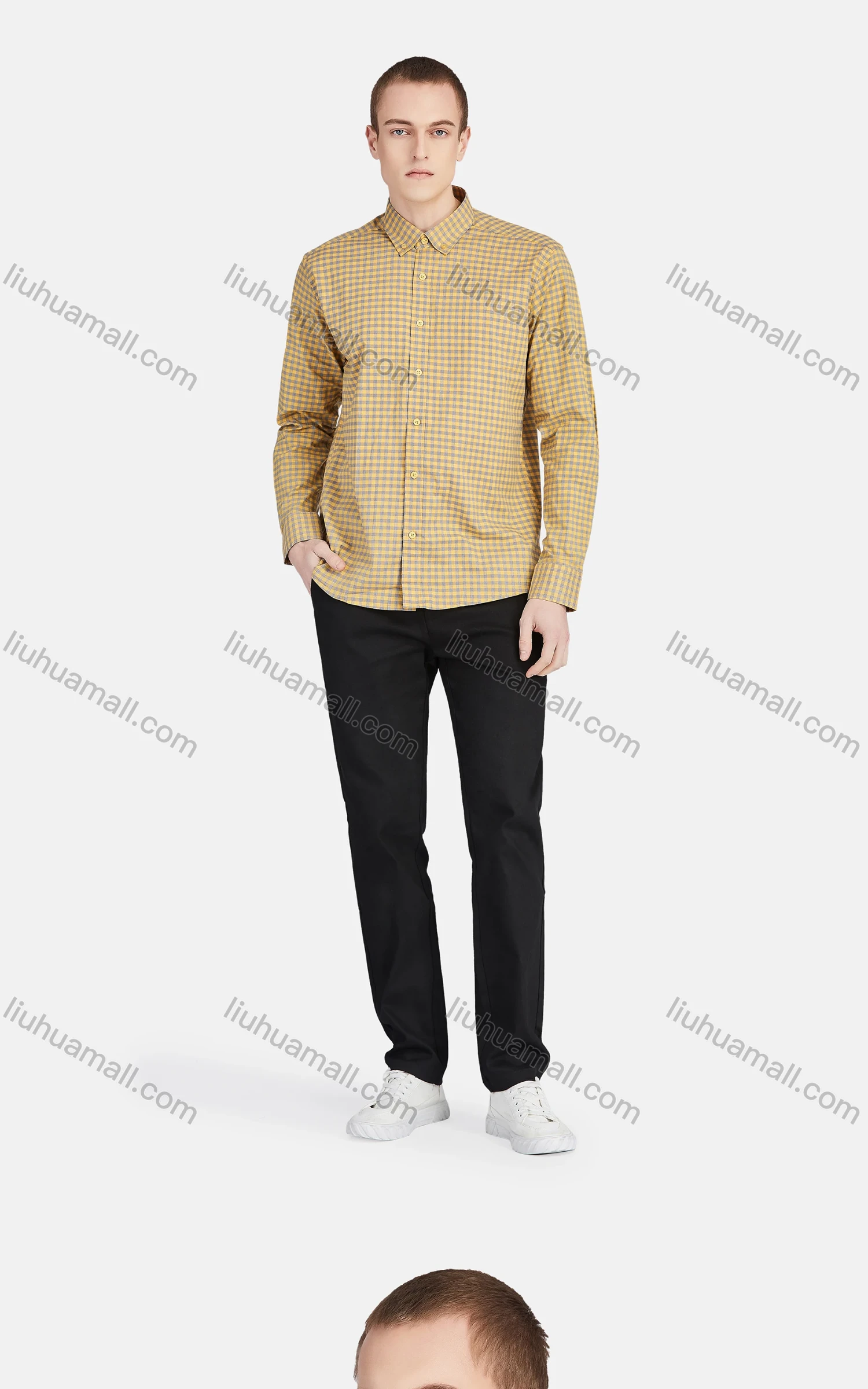 Wholesale Men's Casual Collared Long Sleeve Button Down Plaid Shirt 7-43# - Liuhuamall