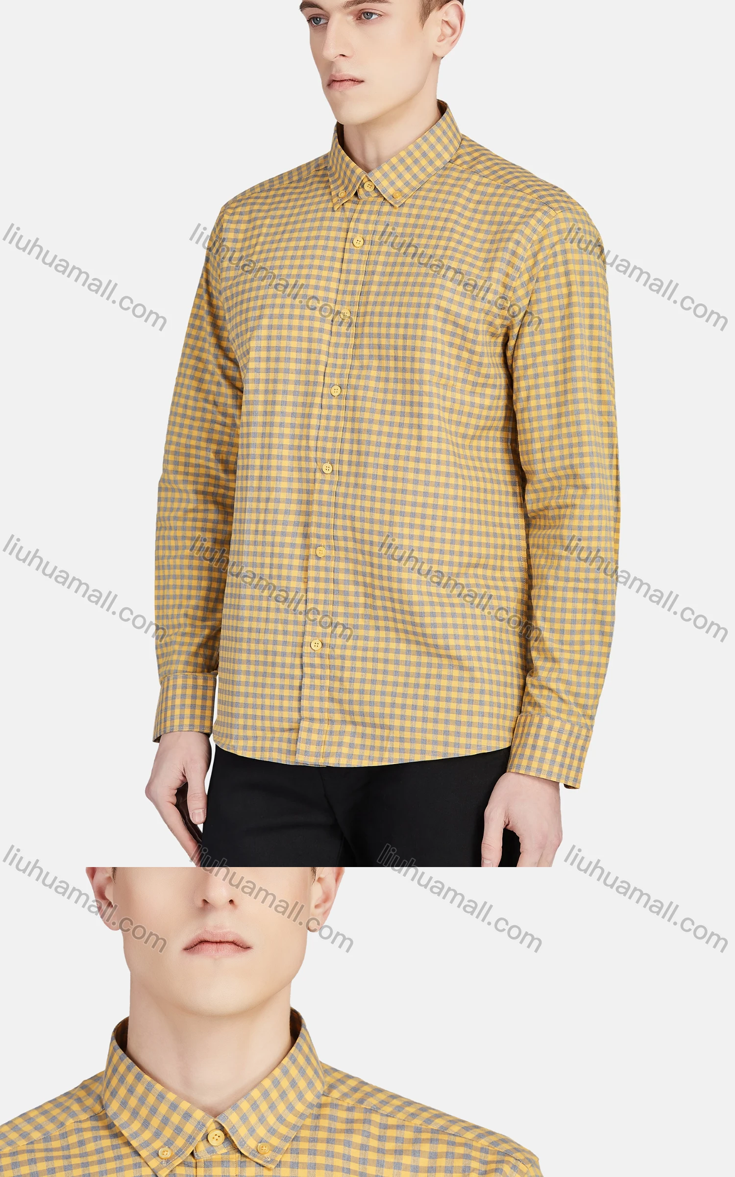 Wholesale Men's Casual Collared Long Sleeve Button Down Plaid Shirt 7-43# - Liuhuamall