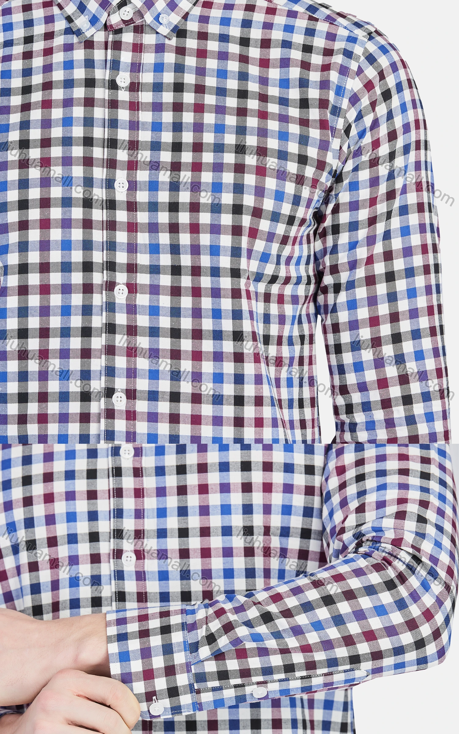 Wholesale Men's Casual Collared Long Sleeve Button Down Plaid Shirt 7-31# - Liuhuamall