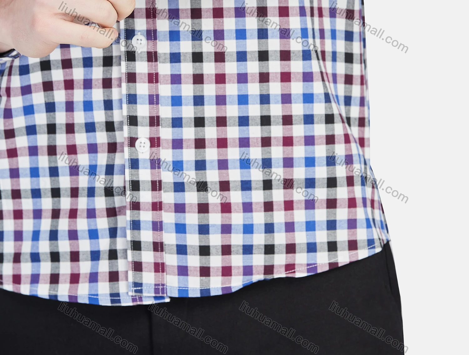 Wholesale Men's Casual Collared Long Sleeve Button Down Plaid Shirt 7-31# - Liuhuamall