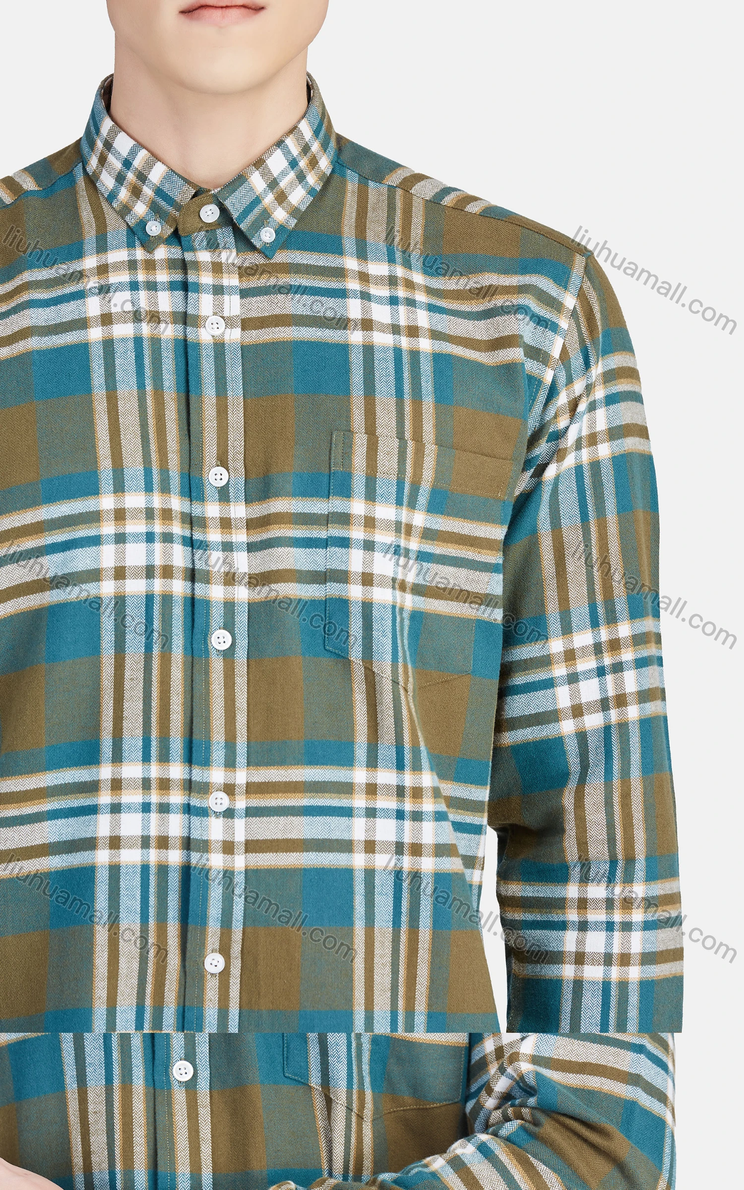 Wholesale Men's Casual Collared Long Sleeve Button Down Plaid Shirt 7-321# - Liuhuamall